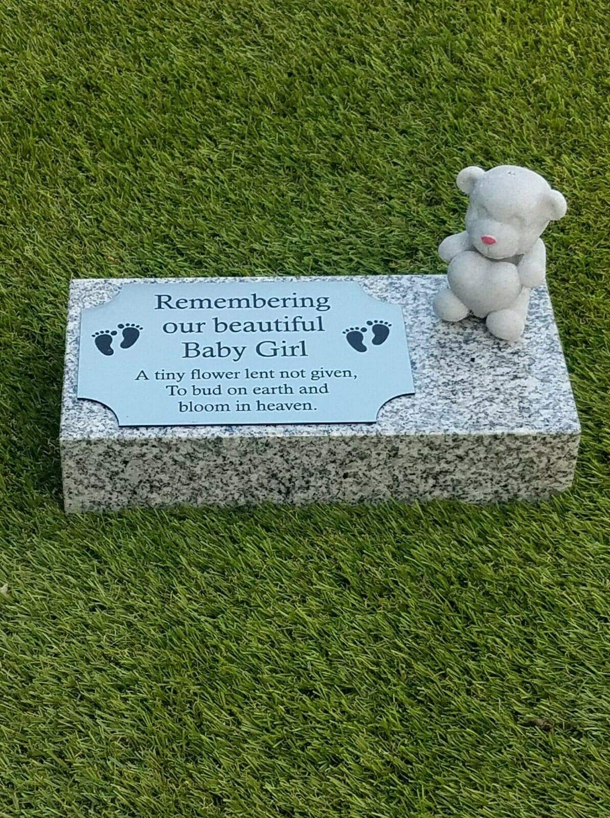 Cc Memorials Black Granite Baby Memorial Teddy Bear Ornament Plaque Personalised