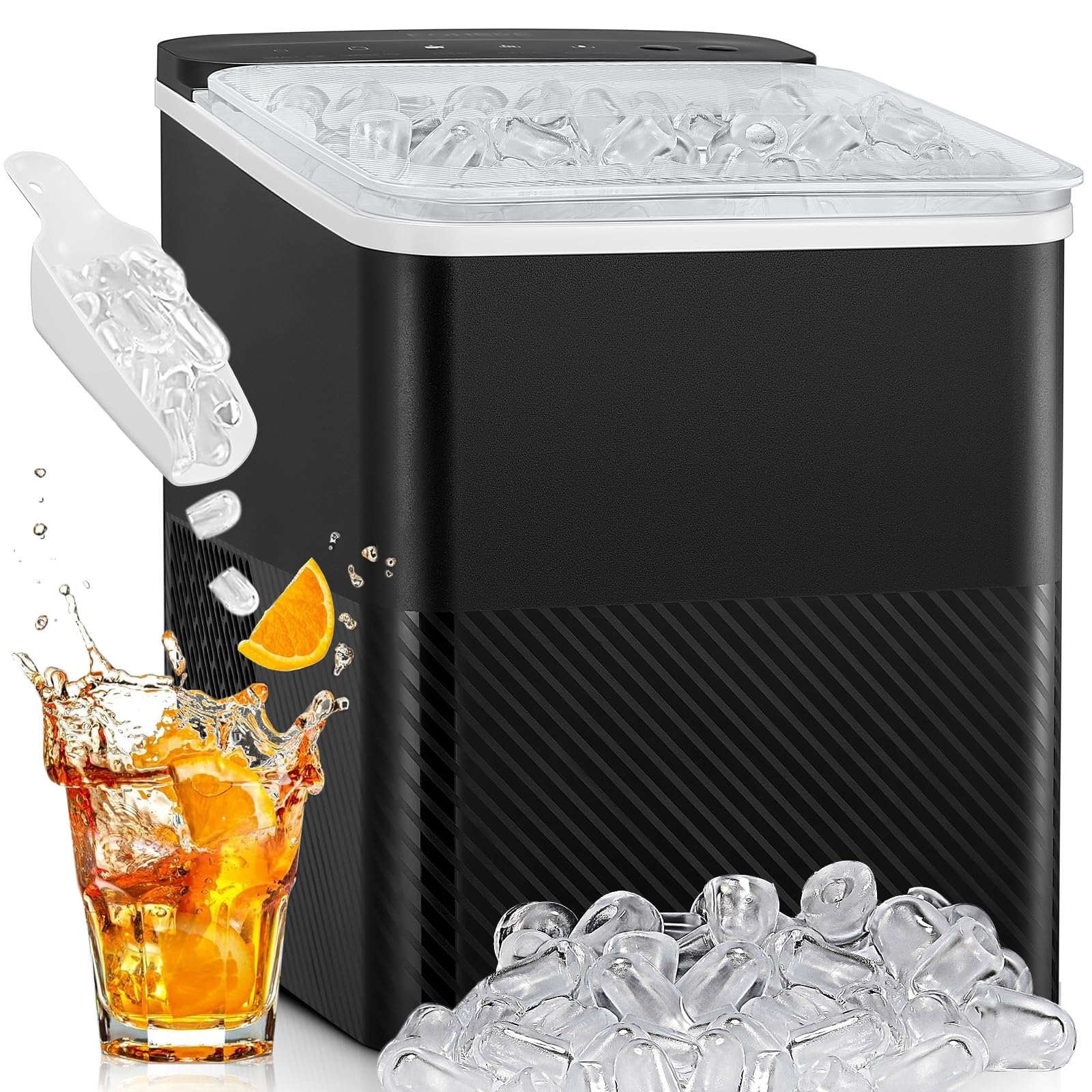 Eiswürfelmaschine, Eiswürfelbereiter 9 Würfel in 5 Minuten fertig, 14 KG in 24 Stunden, Selbstreinigende Kleine Eiswürfelmaschine, 2 Eiswürfel Größen für Küche, Büro, Bar und Party, Schwarz