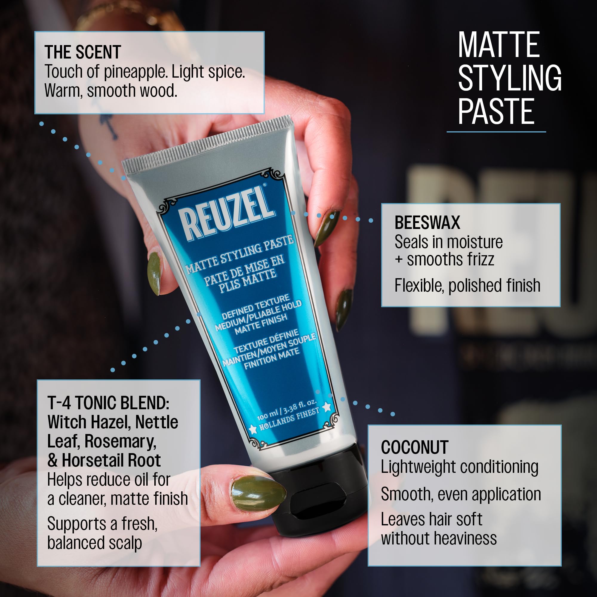 Reuzel Matte Styling Paste - Medium, Pliable Hold - Adds Thickness, Fullness, And Texture To The Hair - Contains Moisturizing Oils - Easy To Use - No Shine - Water-Soluble For Easy Rinsing - 3.38 Oz