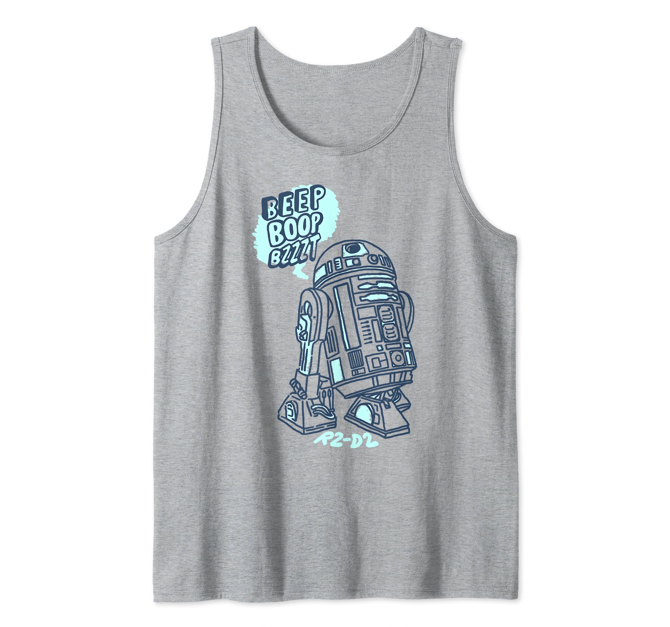 Star Wars R2-D2 Beep Boop Bzzzt Cartoon Portrait Tank Top, Grey