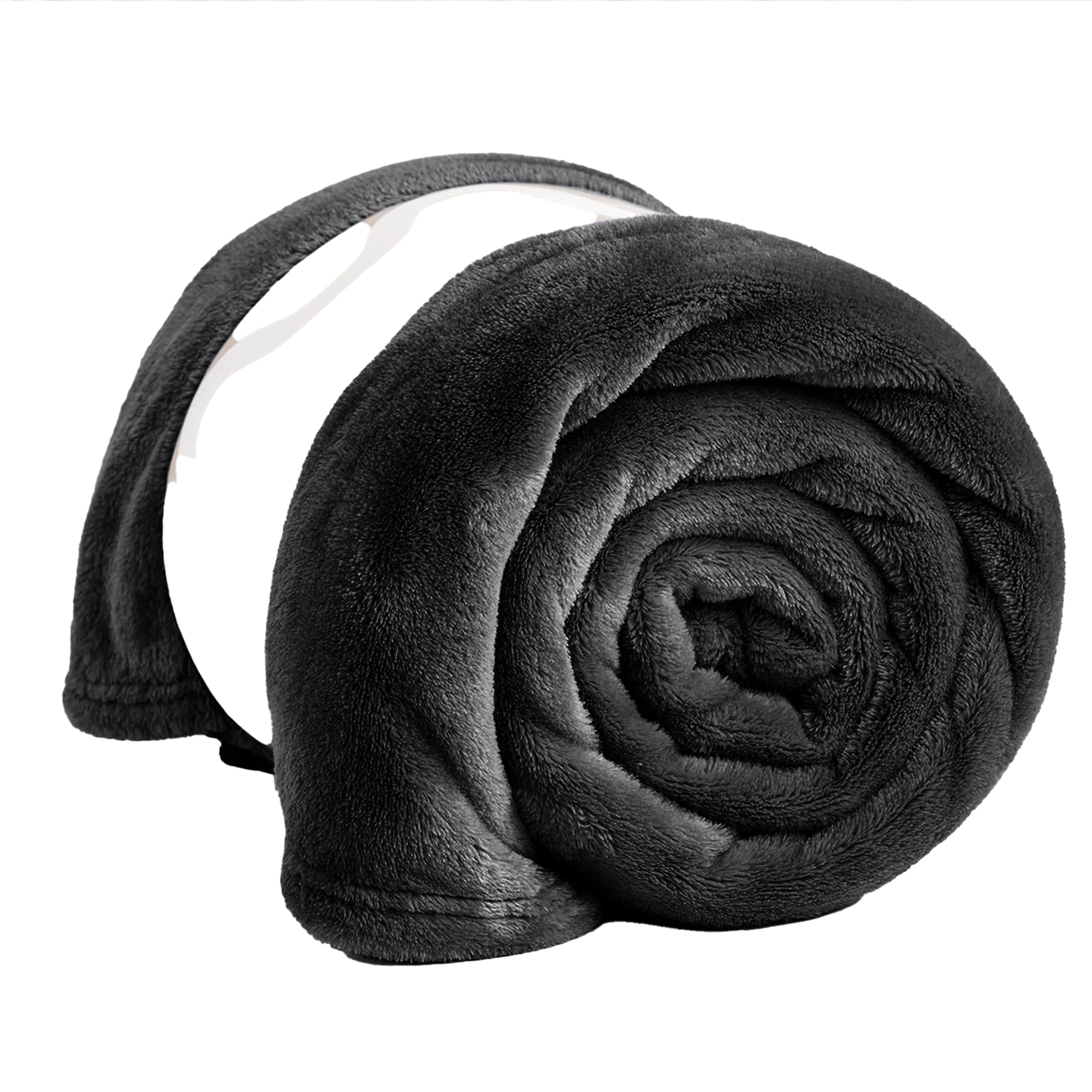 PRIME LINENS Fleece Blanket Reversible Throw for Sofa - Faux Fur Bed Blanket Lightweight Cozy Throw for All Seasons, Perfect for Bed Couch Camping & Travel (Chacoal Black, 150 x 200 Cm)