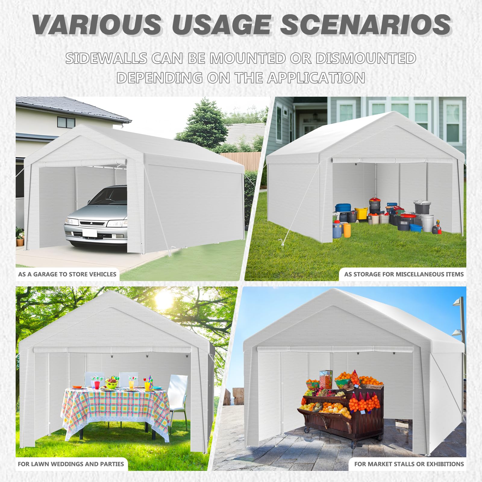 Pavillon Lagerzelt 4x8m Carport XXL mit wetterfester PE Plane-UV-beständig-wasserdicht-Stahlrohrkonstruktion-Dachverstärkung-Seitenwände 