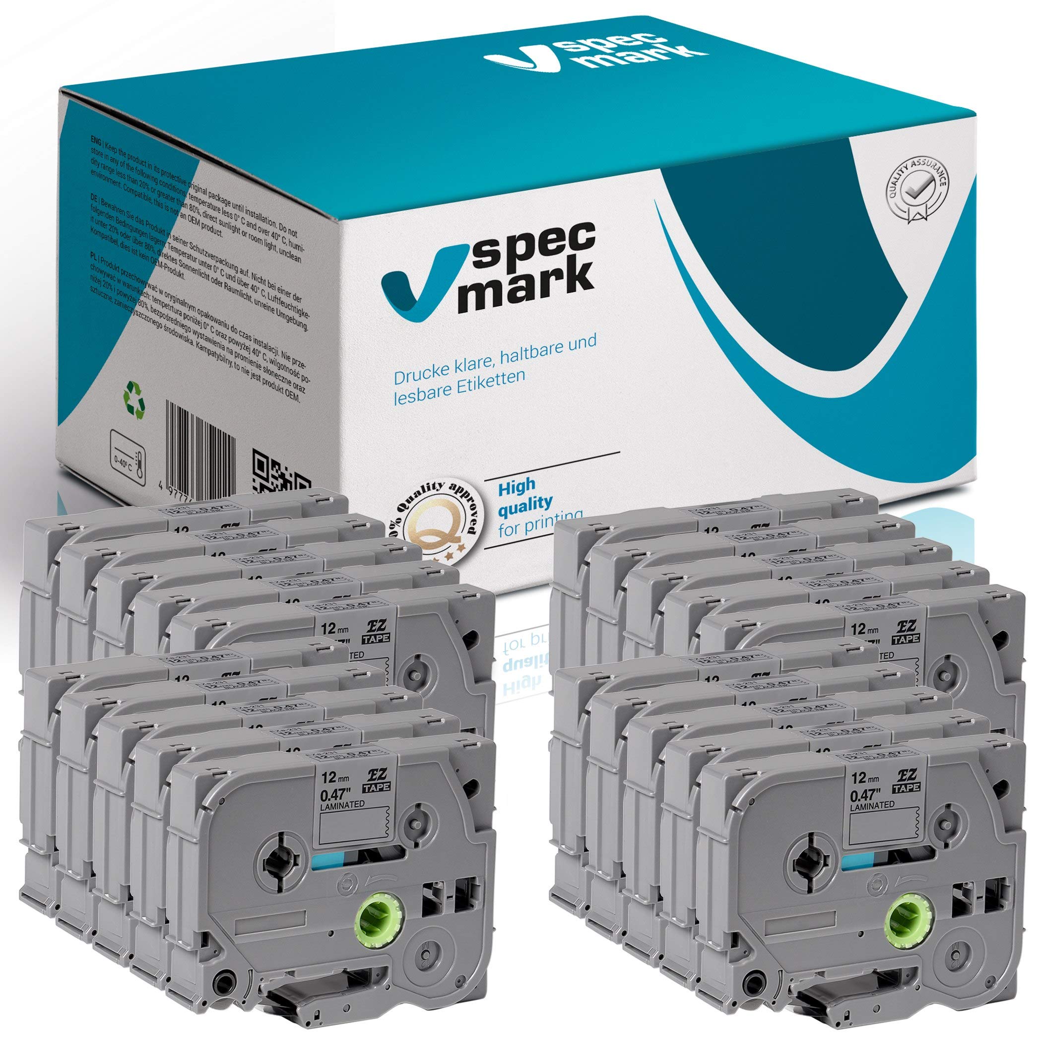 specmark Taśma do pisania TZe-M931 12 mm x 8 m zestaw x 20 szt. czarny na srebrnym żółtym taśma kompatybilna ze wszystkimi drukarkami Brother PT P-touch AZe-M931 EZe-M931 TZ-M931 TZ2-M931