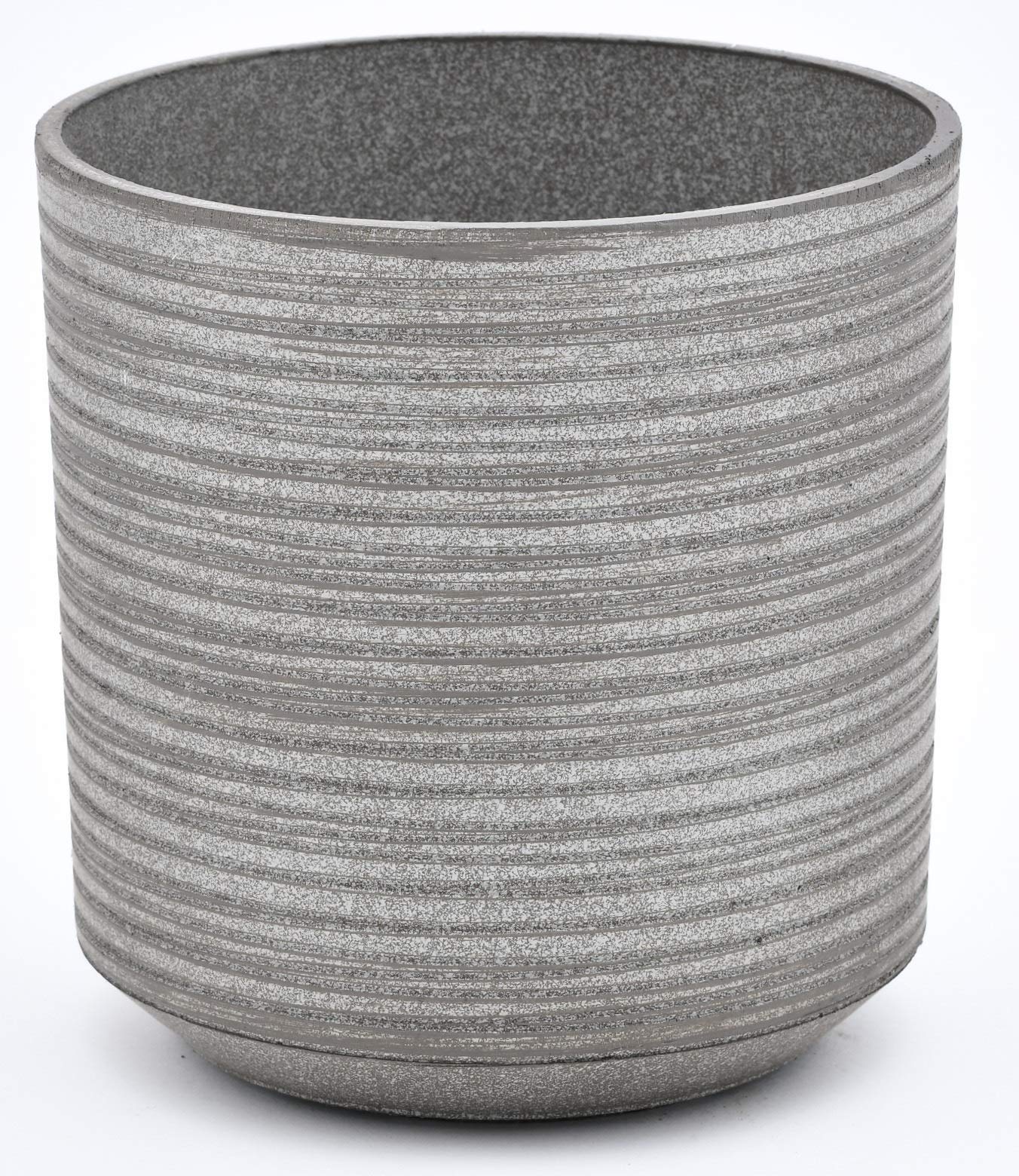 TABOR TOOLS Round Plastic Planter with Self Watering Root Protection Tray, Light Weight, Natural Colors, Optional Drainage Hole with Plug, Height 9 Inch ⌀ 8 Inch. VB105A. (Ribbed Finish - Light Grey)