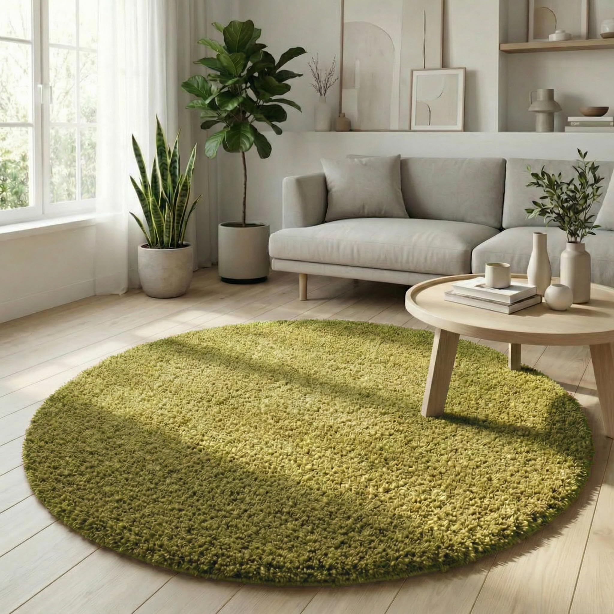 Abaseen Small Large Shaggy Rug Modern Rugs Living Room Extra Large Small Medium Rectangular Size Soft Touch Thick Pile Living Room Area Rugs Non Shedding (Green, 120x120 cm)