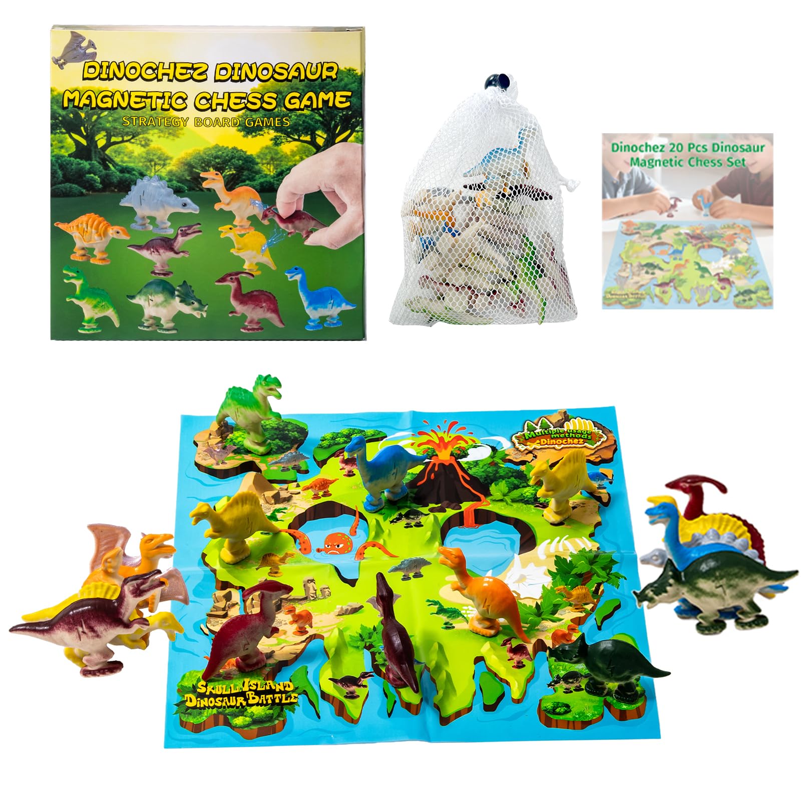 Magnetic Game, 20PCS Dinosaurs with Map, Family Educational Games, Combining Chess with Magnetic Game, Portable Strategy Game, Party Travel Desktop Games, for Christmas and Birthdays
