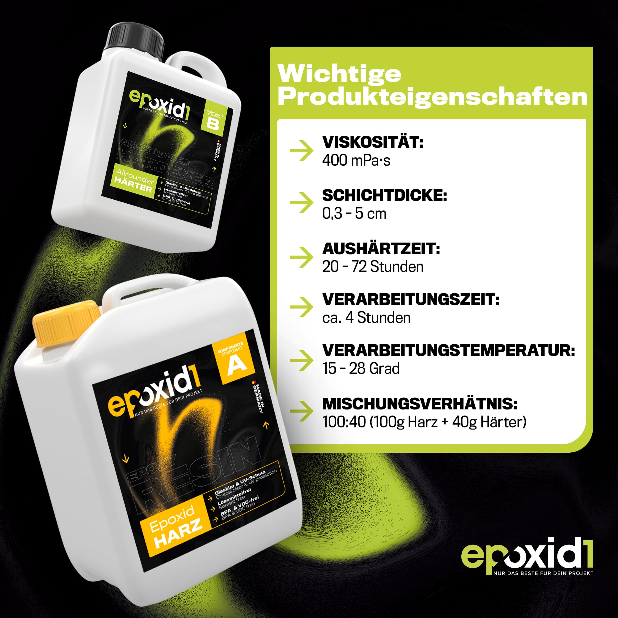 Epoxidharz mit Härter 4,2kg Set | glasklar & blasenfrei | ideal zum Gießen von Rivertable und anderen Volumenverguss bis 5cm | Für Anfänger & Profis | Premium Qualität