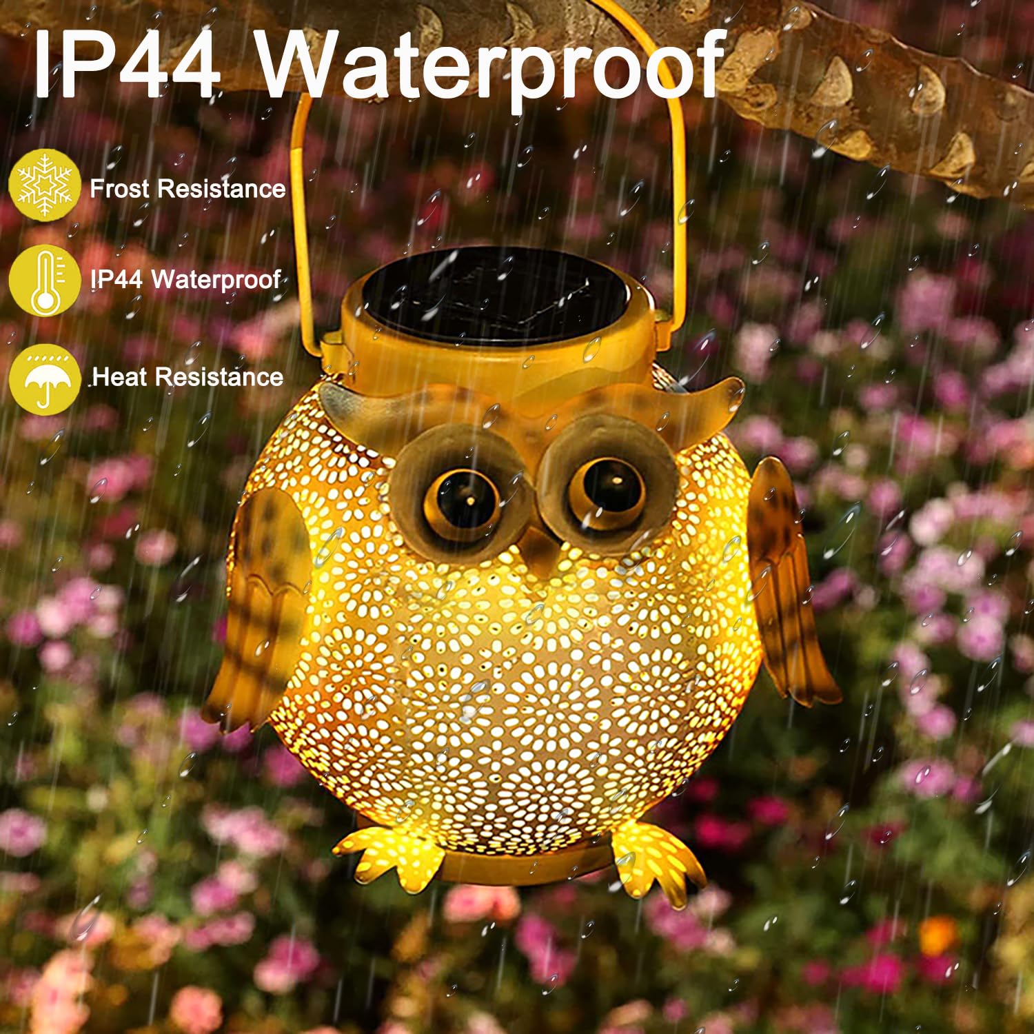 Linterna Solar Exterior 2 Piezas Luz de Jardín Impermeable IP44 LED Lámpara Colgante Solar Búho Decorativo Luces Farolillos Solares para Outdoor Patio Terraza Césped Camping Arboles Camino Iluminación