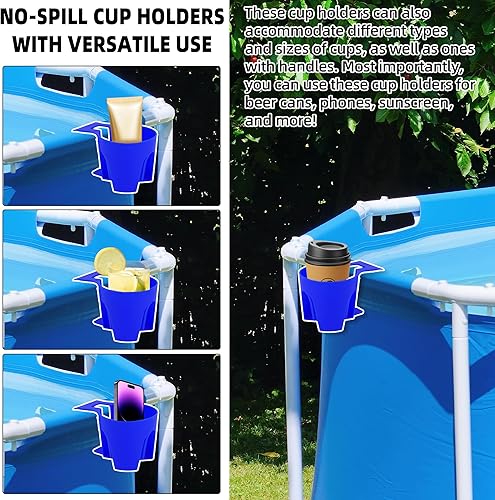 Miniatura 19 de TonGass Paquete de 6, portavasos blancos para piscinas sobre el suelo, compatibles con piscina sobre el suelo con barra superior redonda de 2