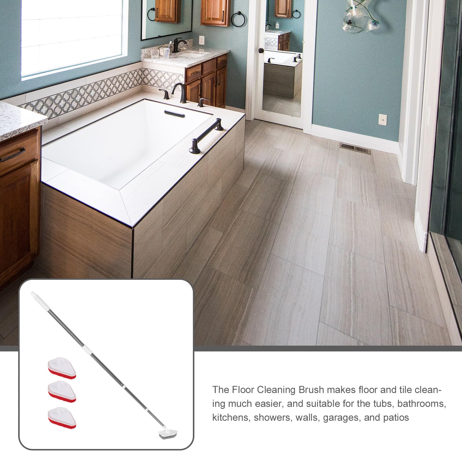 Cabilock Cepillo Fregador de Suelos Cepillo Multifuncional con Mango Extensible de Acero Inoxidable y Pp para Limpiar Azulejos y Paredes para Patios y Bañeras