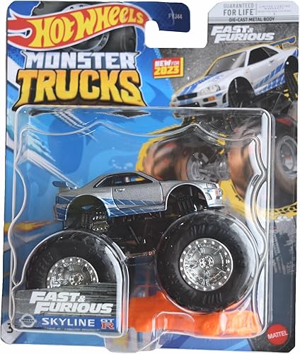 Miniatura 1 de Hot Wheels Monster Trucks Fast & Furious Skyline GT R, incluye coche Connect and Crash
