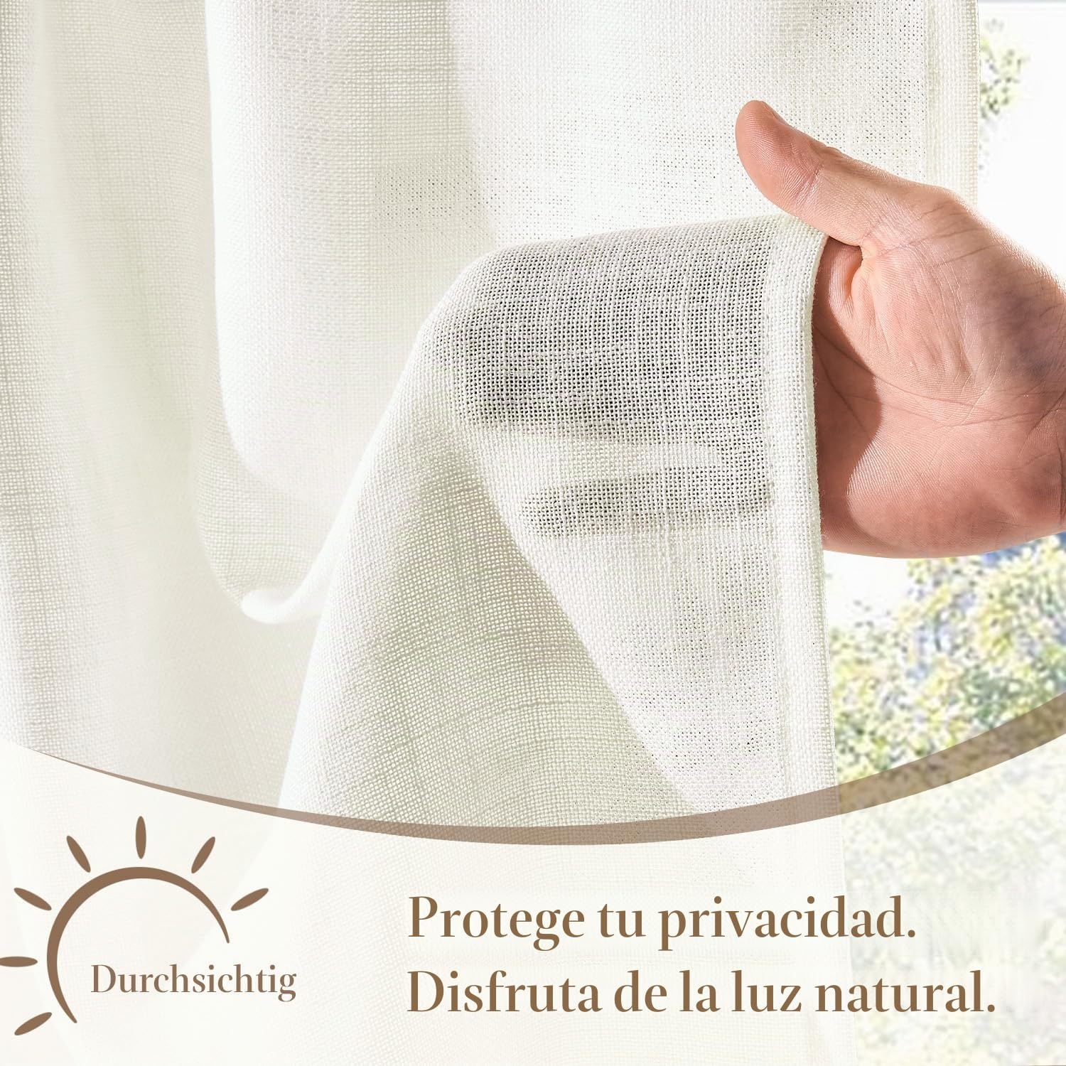 TOPICK Cortinas para Cocina con Bolsillo para Varilla de Bistró para Sala de Estar Translúcidos Modernas de Estilo Rústico de Campo con Túnel Lino Blanco Juego de 2 Unidades 65 x 90 cm