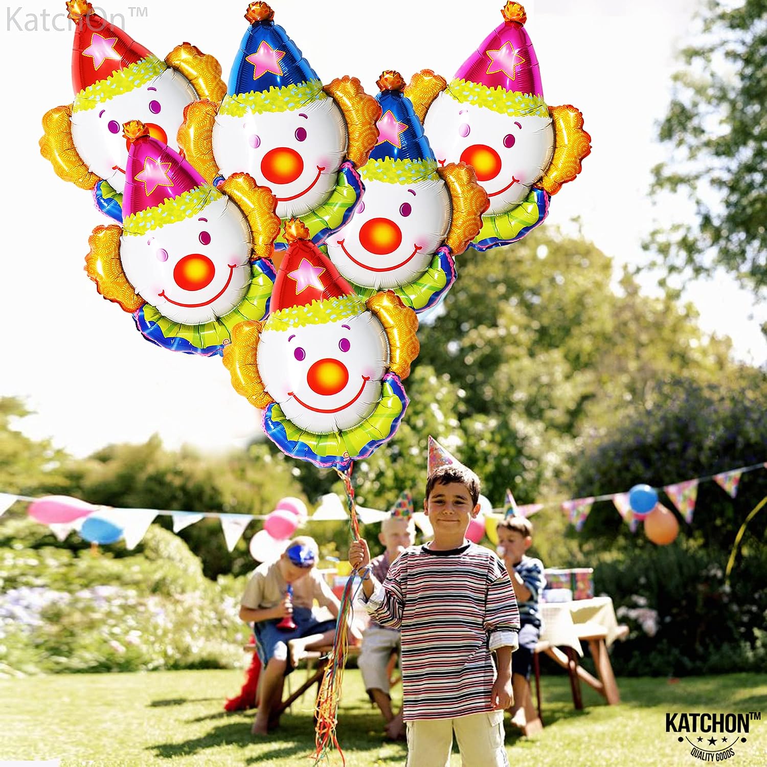 KatchOn, Large Clown Balloons Set - 32 Inch, Pack of 6 | Carnival Balloons for Carnival Decor | Clown Head balloons for Circus Theme Party Decorations | clown Birthday Decorations