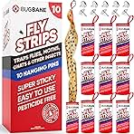 Fly Strips Indoor Sticky Hanging 10pk with Pins. Non Toxic Outdoor Fly Trap Indoor for Home. Flies Tape Paper Trap Ribbon Roll for House Gnat Fruit and Housefly. Bug Catchers for Inside Home Flypaper