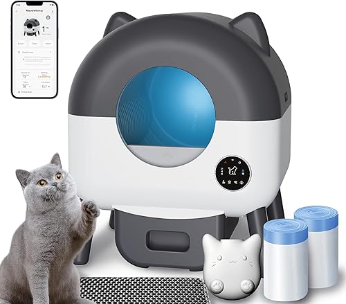 Caja de arena para gatos autolimpiante, caja de arena automática extra grande de 110 L, control de aplicación, sin olor, caja de arena eléctrica