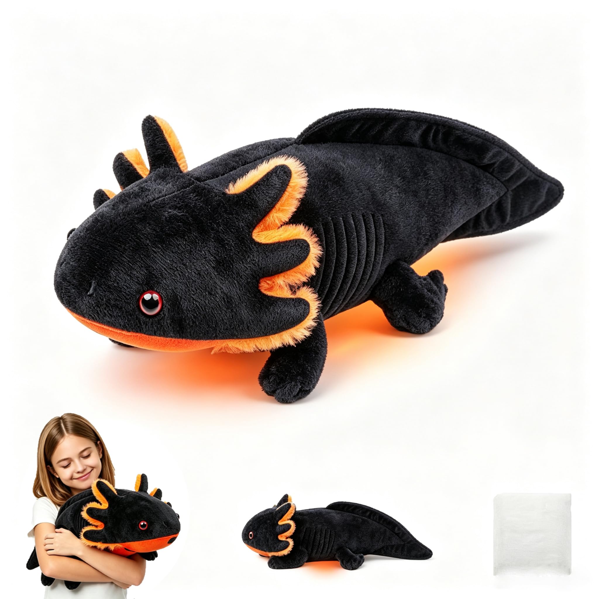 Axolotl-Plüschtier mit Gewicht,Axolotl-Plüsch mit Gewicht,kuscheliges orange Tierkissen zum Kuscheln,30in, 4,4lb,Salamander-Plüschtier einzigartiges Geschenk für Kinder