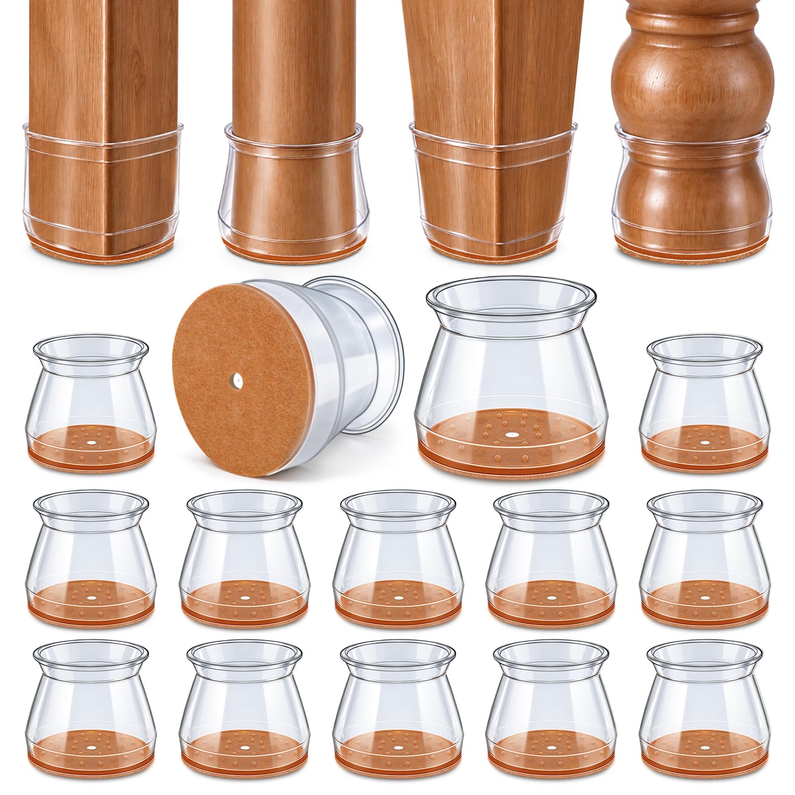 VIUME 24 Pcs Chair Leg Floor Protectors for Hardwood Floors Round | Silicone Covers Felt Pads Furniture Leg Caps Anti-Scratch Reduce Noise Fit (1-5/16" to 2")