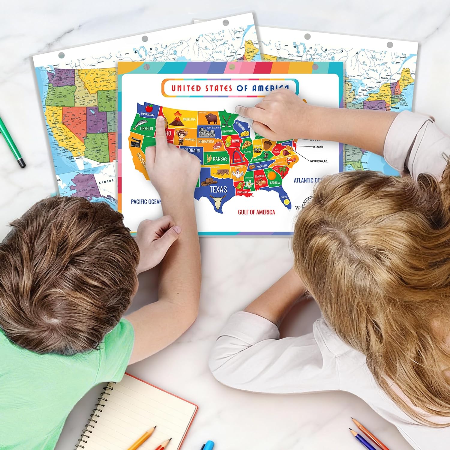 JELLY BEAN GENIUS Laminated United States Map (All 50 States) & 47 U.S. Presidents Chart – Double-Sided Visual Reference for Classrooms, Study Binders & General Use (10 Pack)