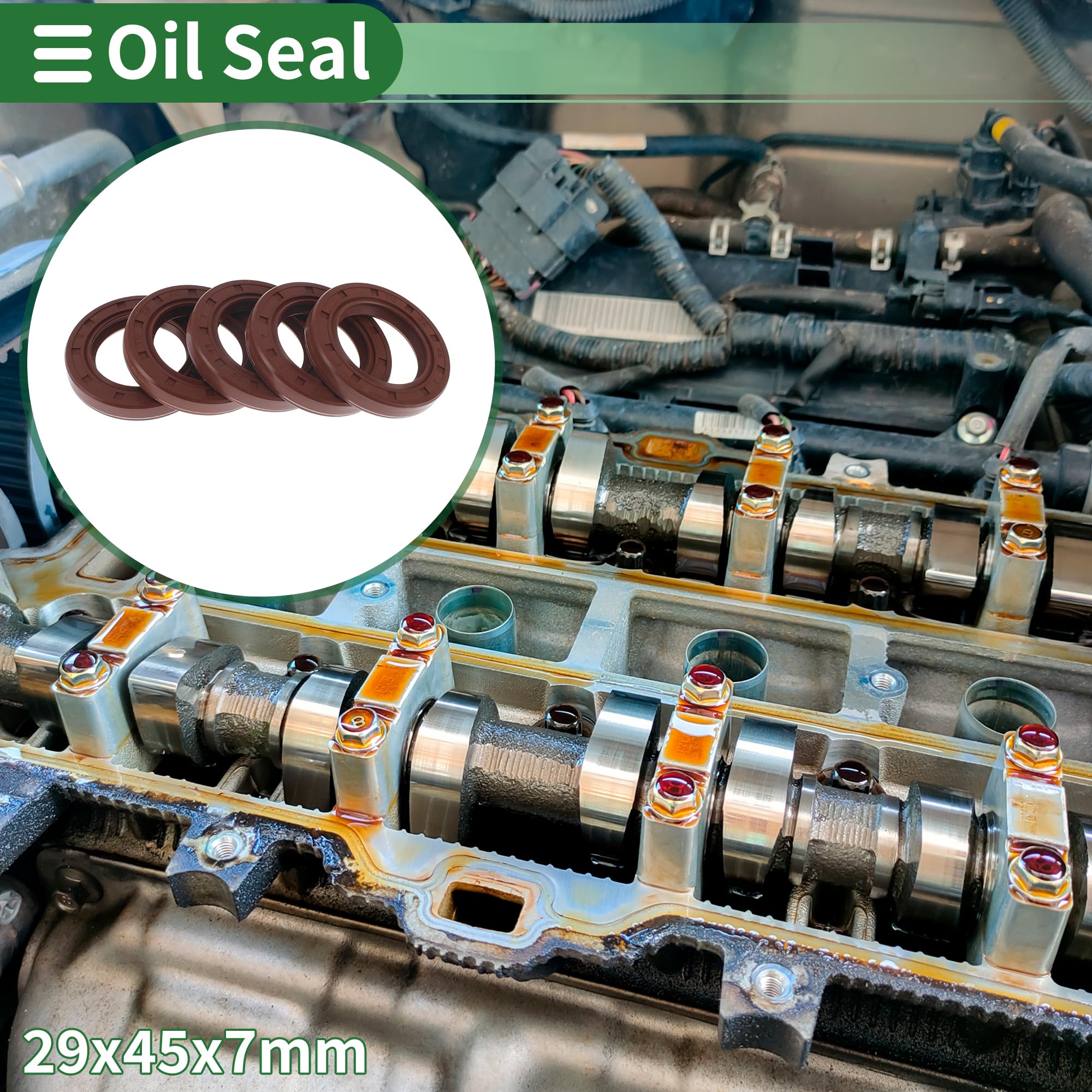 HEROFFIX Universal Oil Seal TC Double Lip W Steel Spring Seal Ring Rotary Shaft Seal 29x45x7mm High Pressure FKM Rubber Brown 5 Pcs