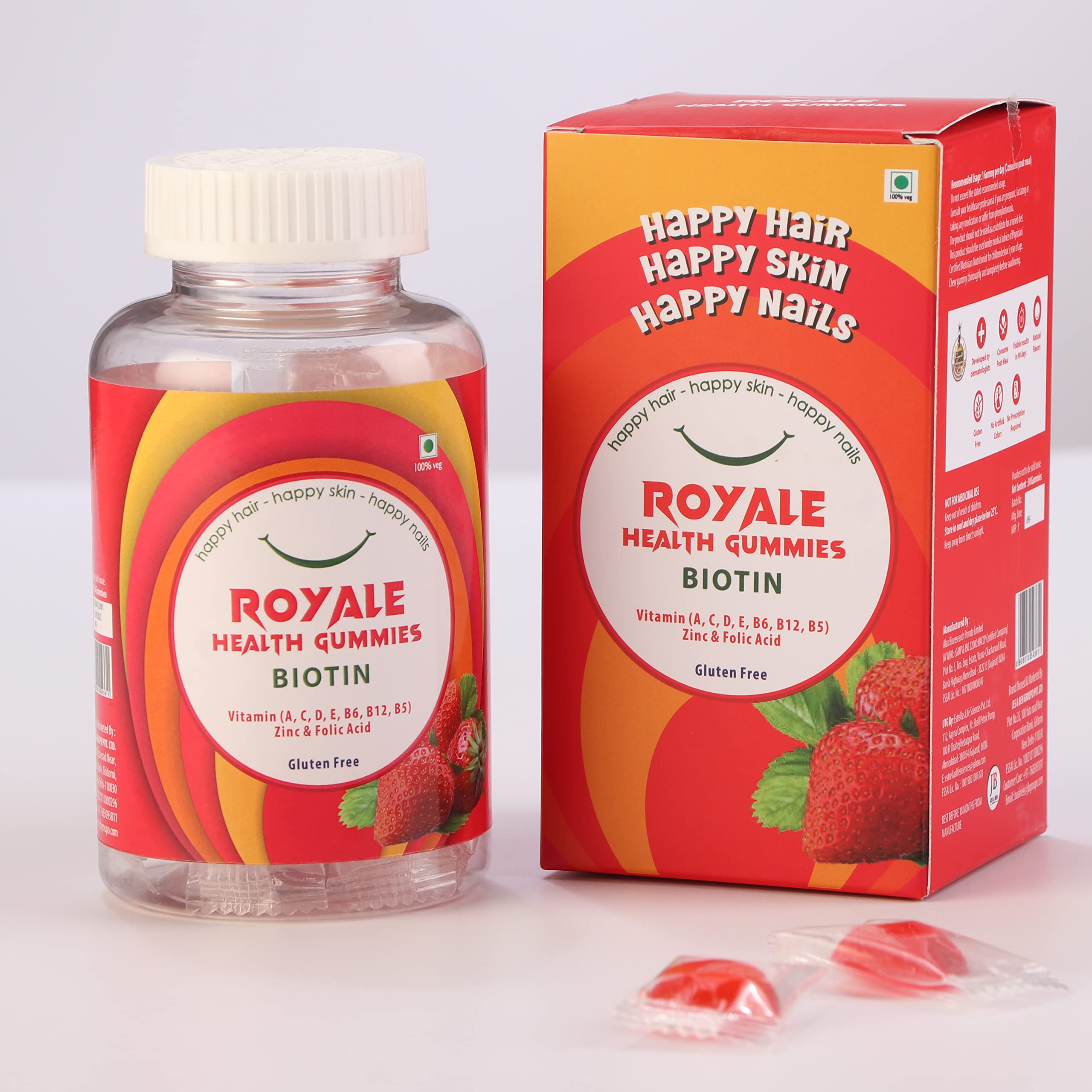 Royale Health Biotin Gummies |Strong hair, Strong Nails,Glowing Skin | With Biotin, Vitamin B12, Vitamin E, C I 30 Gummies Pack for Men & Women (PACK OF 1)