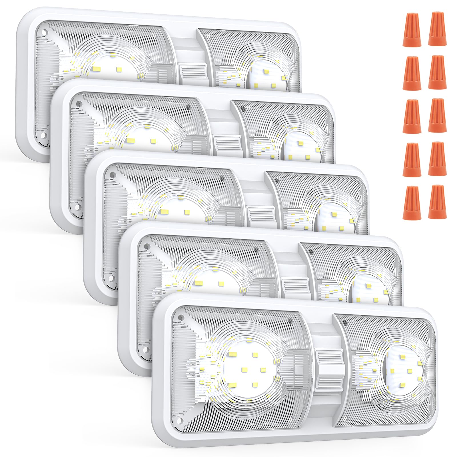 Aaleds RV Led Lights Interior 12v Volt Fixtures, 1000LM 8W Camper Light For Inside, Rv Ceiling Dome Lamp Led 12v With Switch For RV/Camper/Trailer/Boat (Natural White,4000K-4500K,5pack).