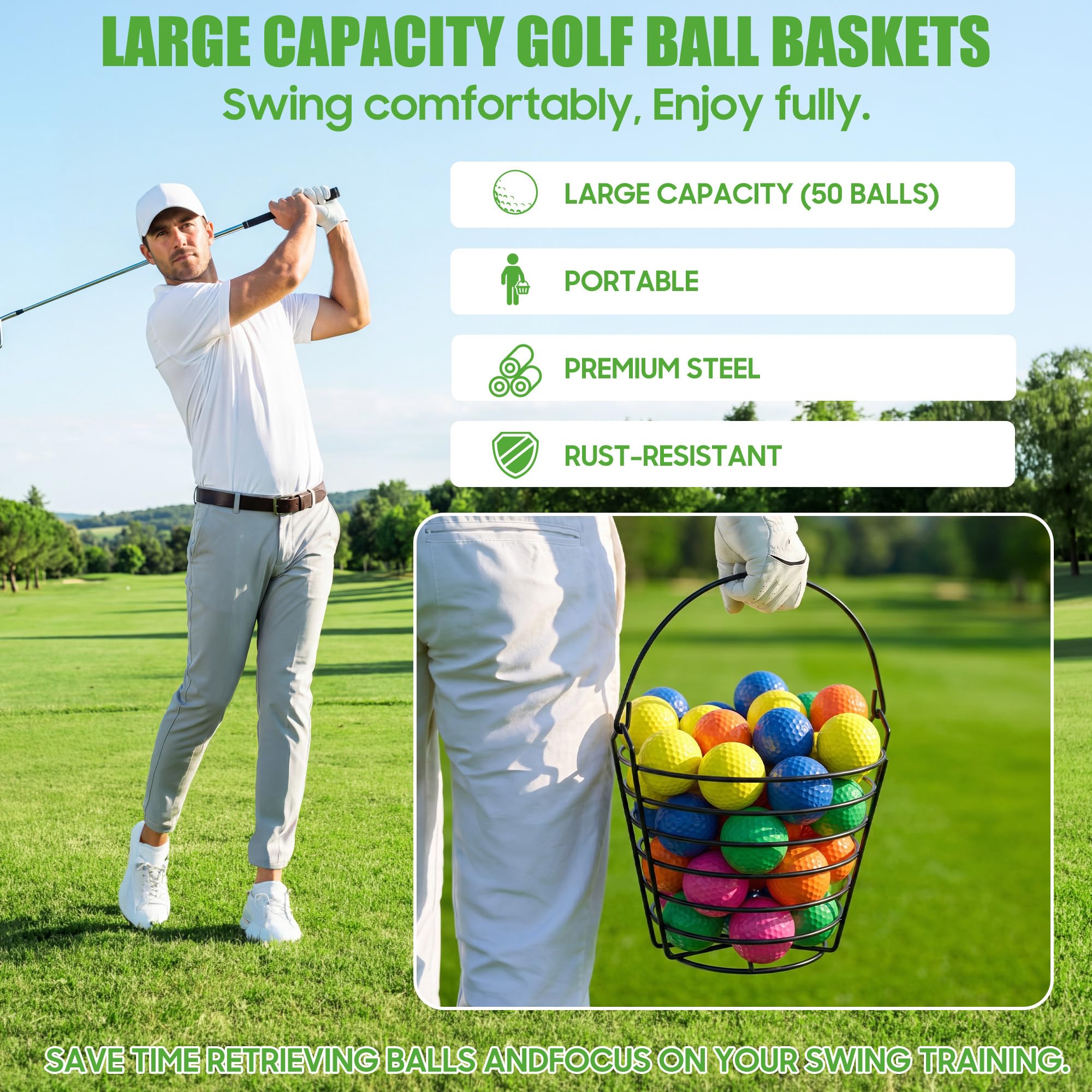 10L0L Golfballkorb aus Metall mit Griff, Golfball-Eimer