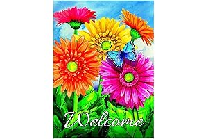 ALAZA Welcome Butterfly Flowers Sunflower Daisy House Flag Garden Banner, Double Sided Decoration