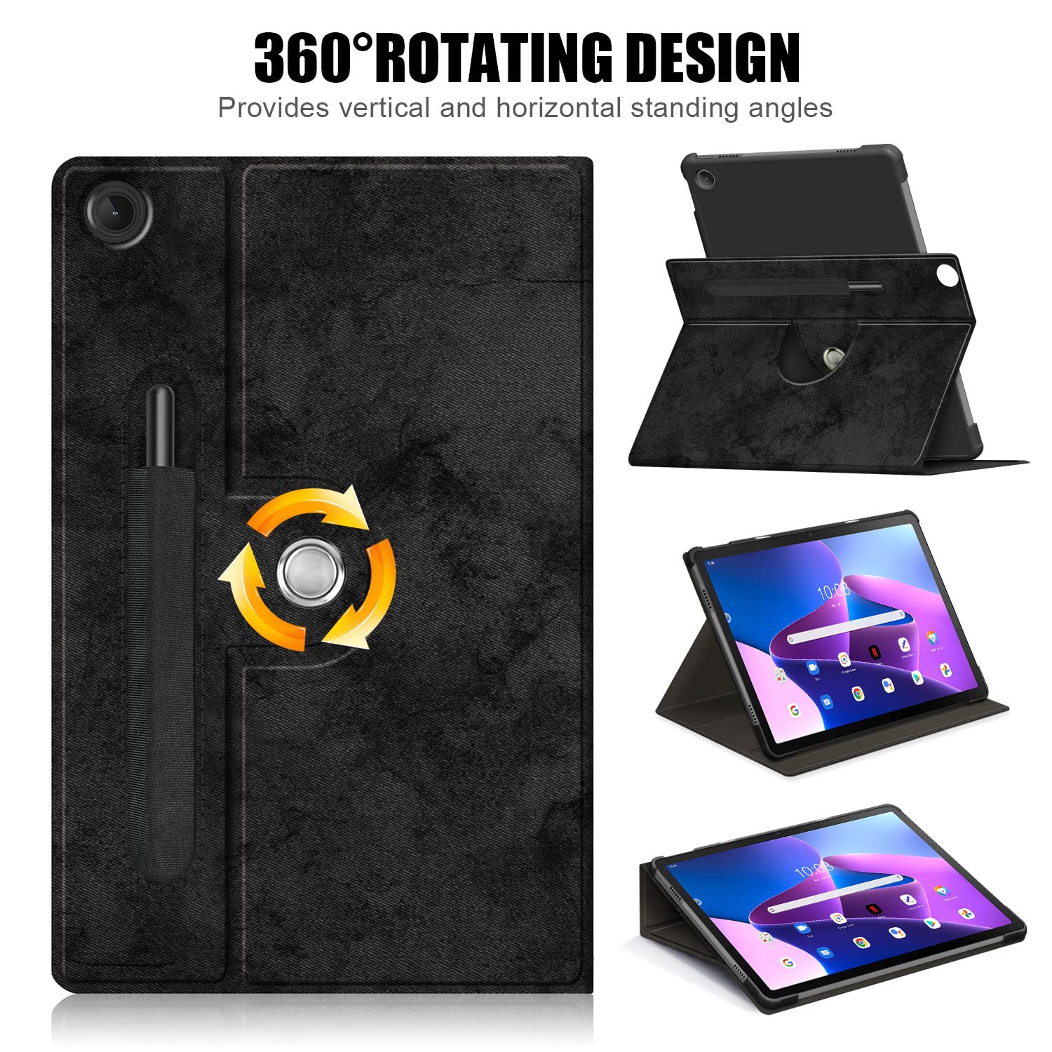 TOPCASE Estuche Multifuncional Para Lenovo Tab M10 Plus (3rd Gen) 10.6" 2022 TB-125F/TB-128F Funda Con Múltiples ángulos Y Bolsillo Organizador,Negro