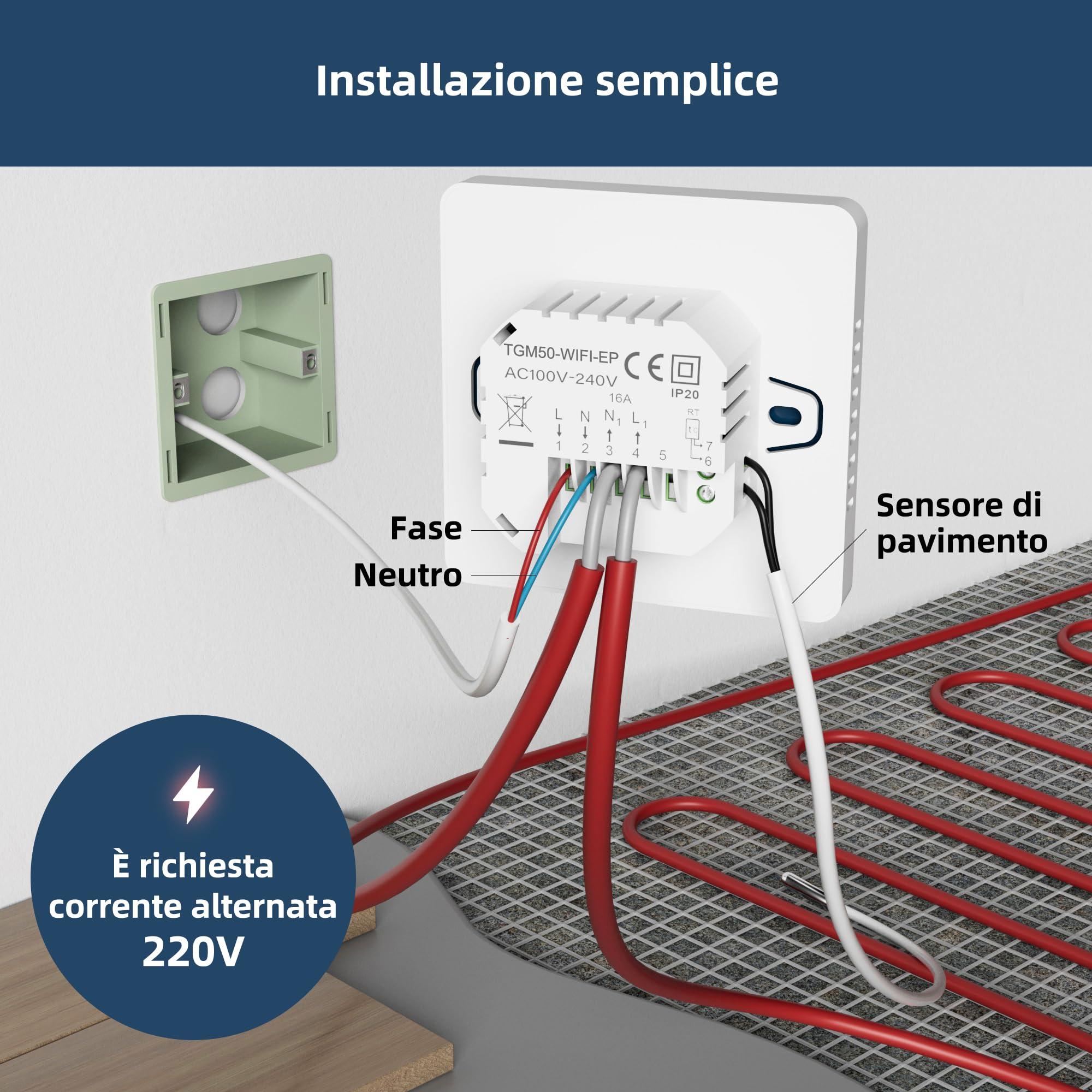 Beok Termostato elettrico per riscaldamento a pavimento WiFi Termostato di riscaldamento programmabile a giorno con sensore, compatibile con Tuya Alexa