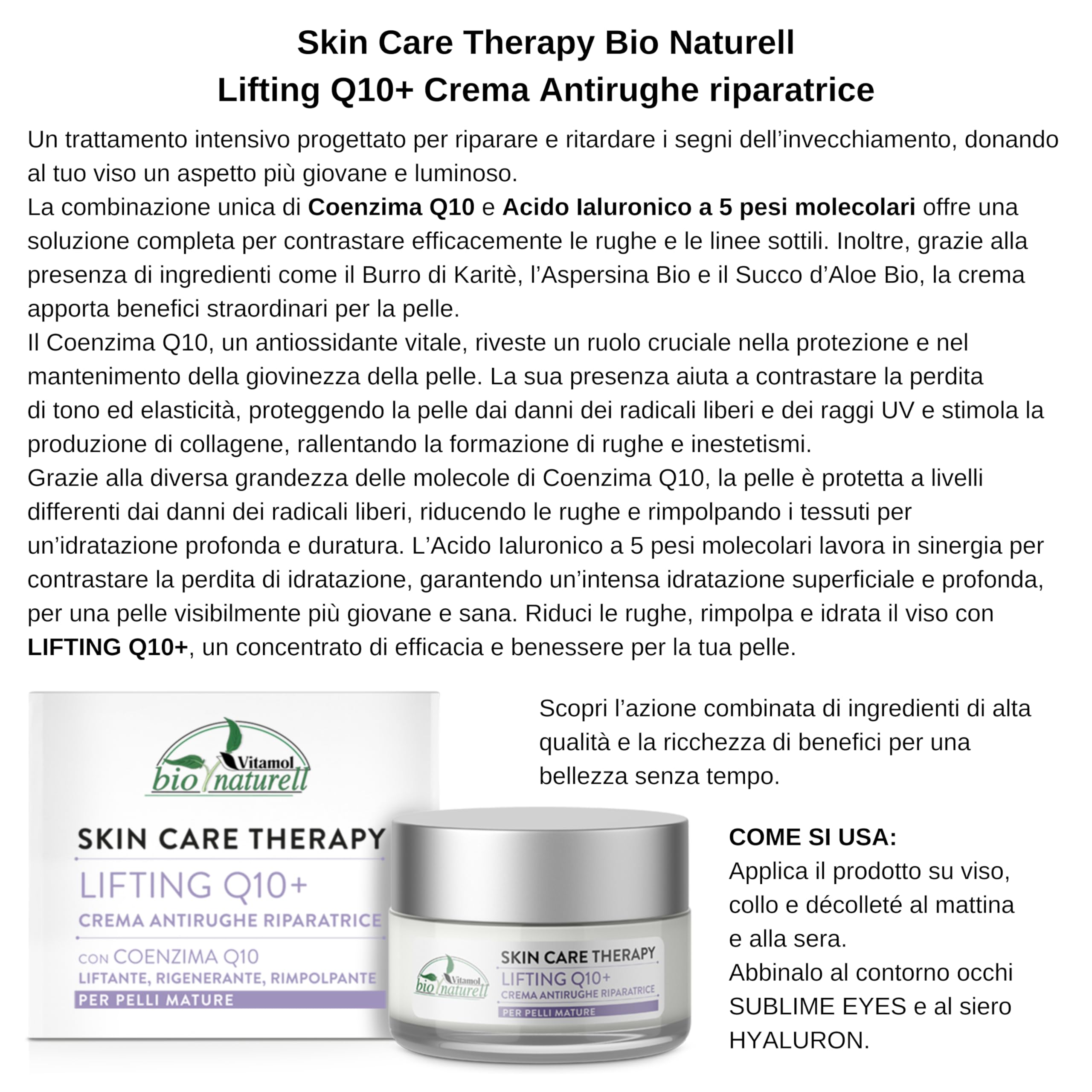 Vitamol Bio Naturell Lifting Q10+ Crème pour le visage anti-rides réparatrice pour peaux matures 50 ml
