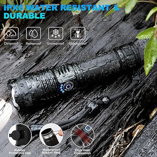 Miniatura 7 de Linternas recargables de alto lúmenes, 990000 lúmenes, luz LED súper brillante con 5 modos, linterna impermeable IPX6 con gran capacidad, linternas
