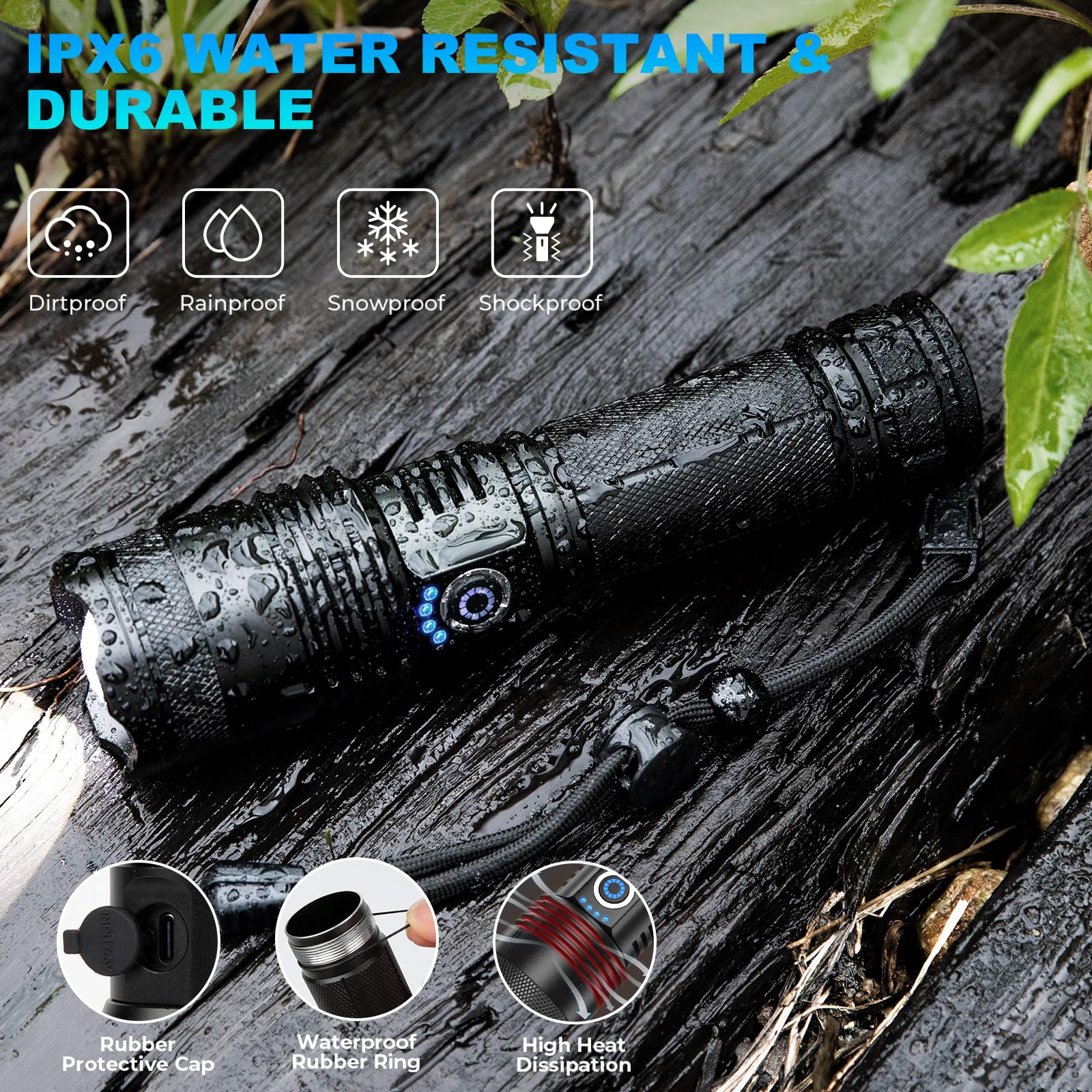 Rechargeable Flashlights High Lumens, 990000 Lumens LED Flashlight with 5 Modes, IPX6 Waterproof Flash Light with Large Capacity, Brightest Flashlights for Home Camping — Amazon image 7