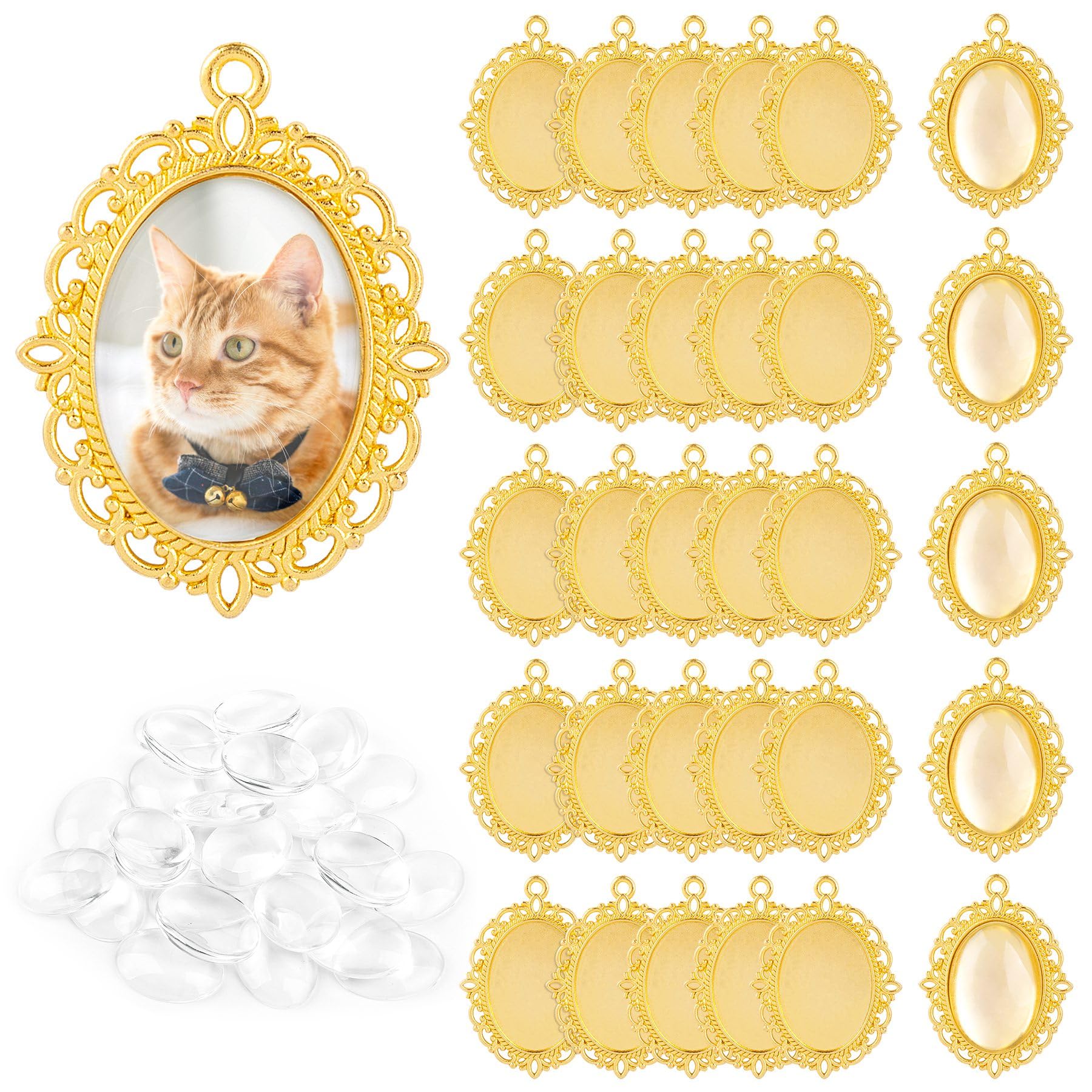 Plateaux pendentifs ovales dorés Framendino avec cabochons en verre pour bijoux DIY x30
