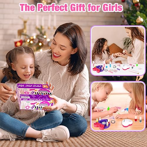 Miniatura 8 de Juego de esmaltes de uñas para niñas, kit de arte de uñas con secador de uñas, esmalte de uñas no tóxico para niños con purpurina y uñas postizas,