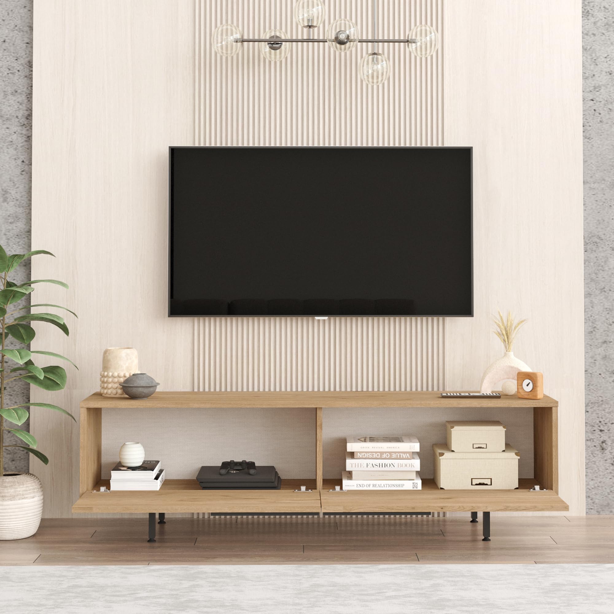 [en.casa] TV Schrank Urejovle Lowboard mit 2 Türen TV Board Eichenoptik Fernsehtisch TV Kommode Fernsehschrank 160 x 36 x 45 cm Metallgestell