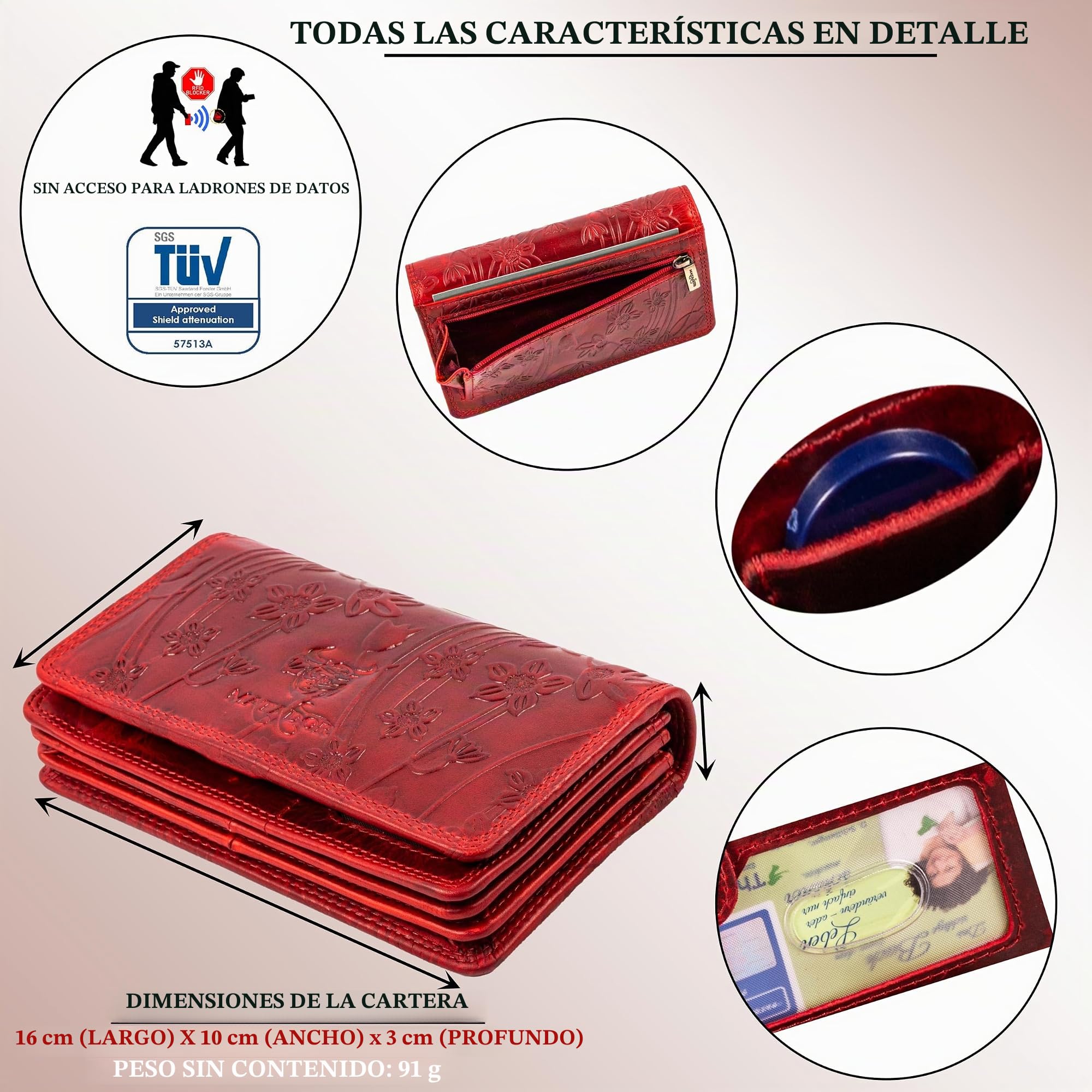 Matador Cartera de Mujer de Piel roja #Venecia con Elegante Caja de Regalo, Elegante Cartera para Mujer, tamaño Mediano con Bloqueo RFID, Cartera de Lujo para Mujer, tamaño Mediano, Muchos