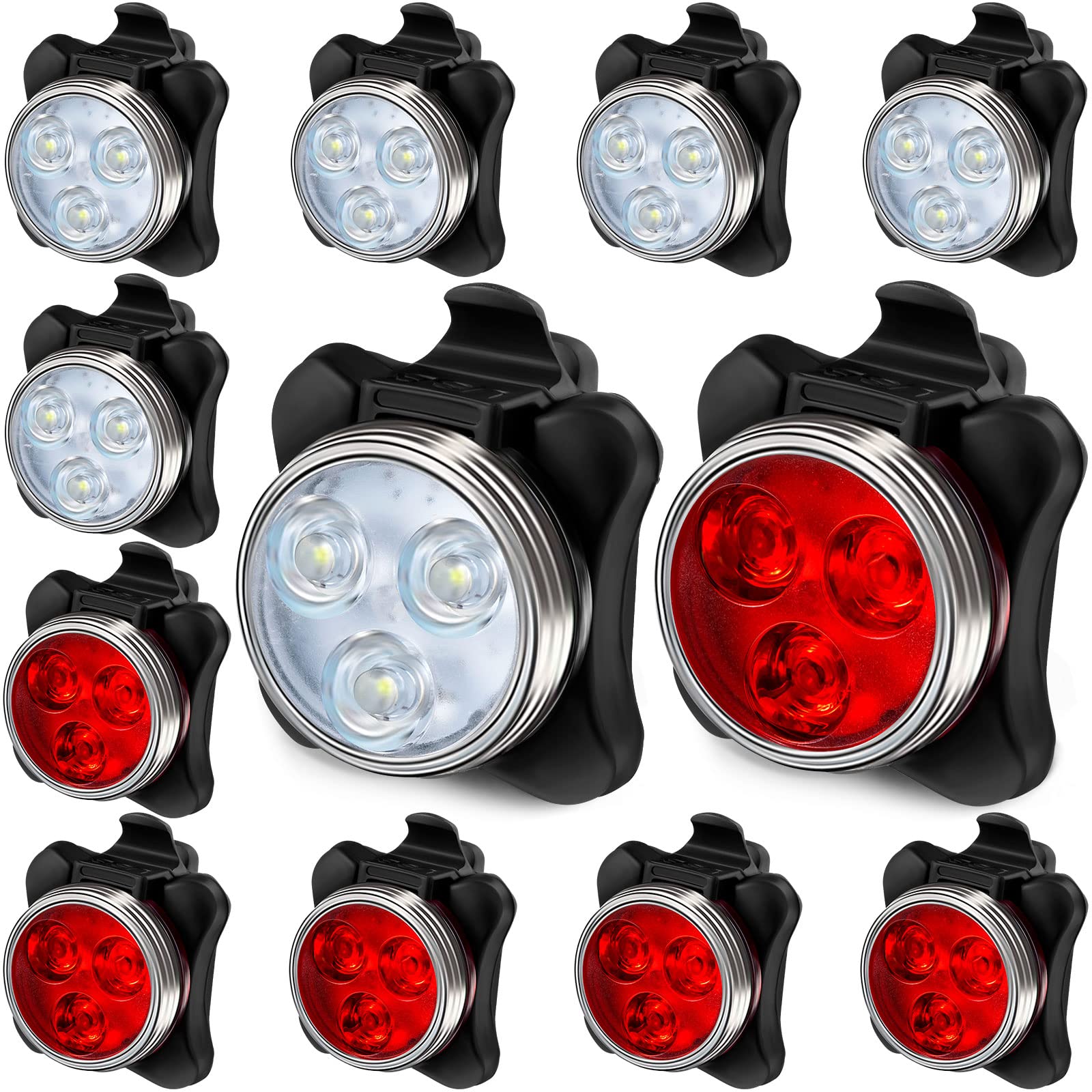 12 Pcs USB Rechargeable Bike Light Set Front and Rear LED Bicycle Light Waterproof Bike Headlight Bright Lights for Bike with USB Cables and Straps, 4 Light Mode Options, 400 Lithium Battery