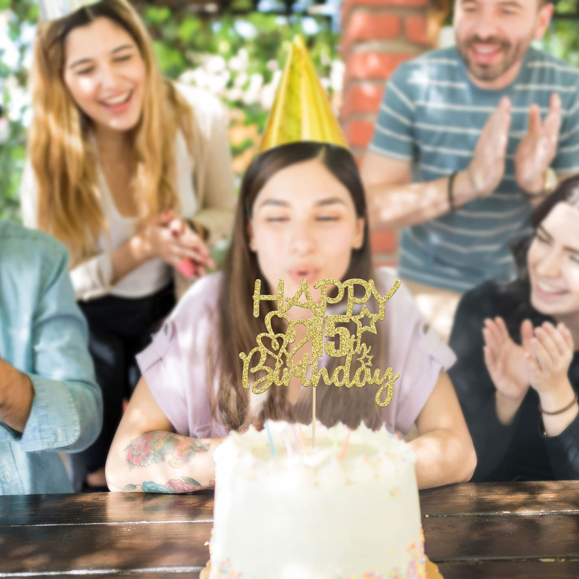 1 confezione di topper per torta con scritta Happy 15th Birthday, color oro rosa glitterato, con