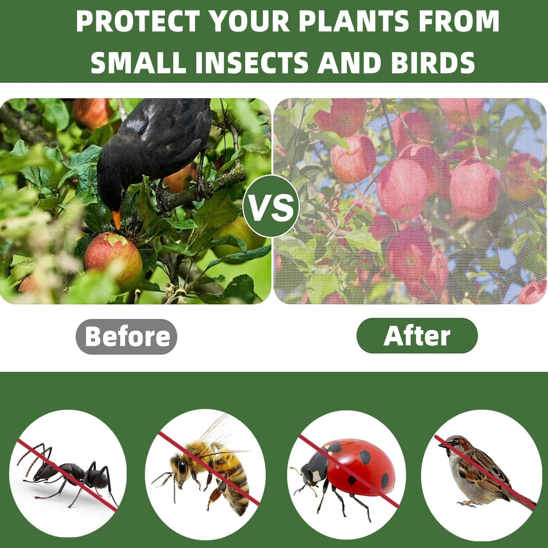 Protección Cultivos Plantas Red Protección Cultivos 3x15 M - Malla Anti-pájaros E Insectos - Huerto, Jardín, Plantas Y Flores Malla Antipájaros Para Verduras Y Frutas Del Jardín