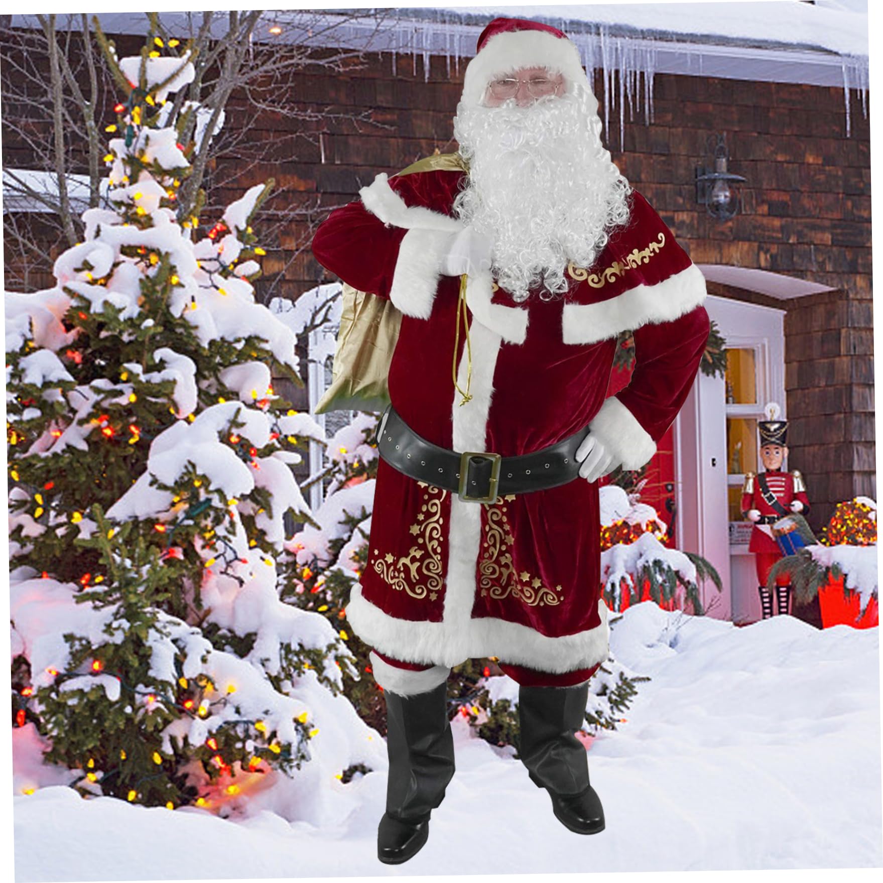 Costume de père noël pour adultes 8 pièces/ensemble, Costume de père noël en velours pour hommes, tenue pour fête, Cosplay