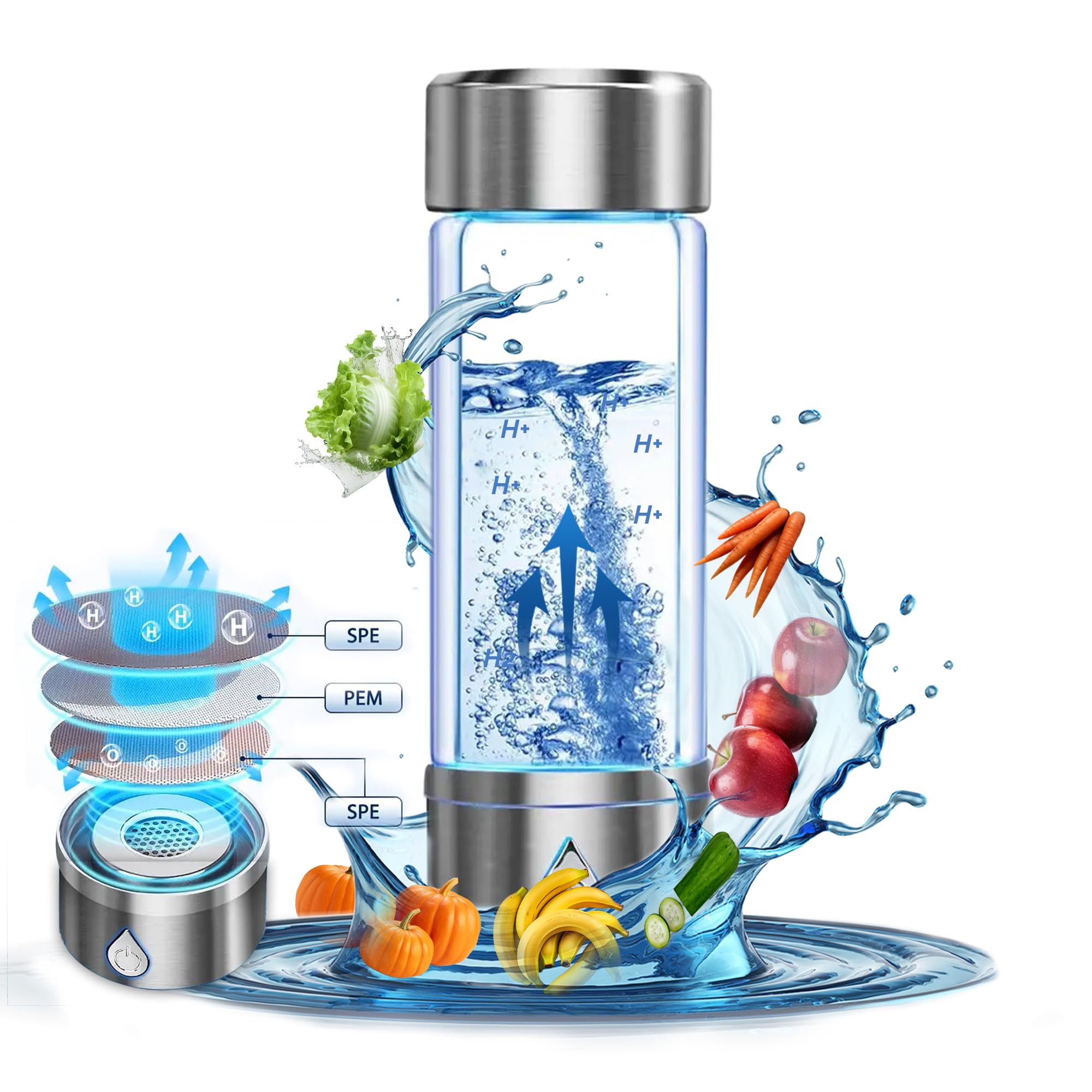 Hydrogen Water Bottle Generator with SPE PEM Technology, 3-Purpose Alkaline Water Machine,Enjoy Refreshing Hydrogen Rich Water, Rechargeable Water Ionizer Machine Suitable for Home, Office, Travel