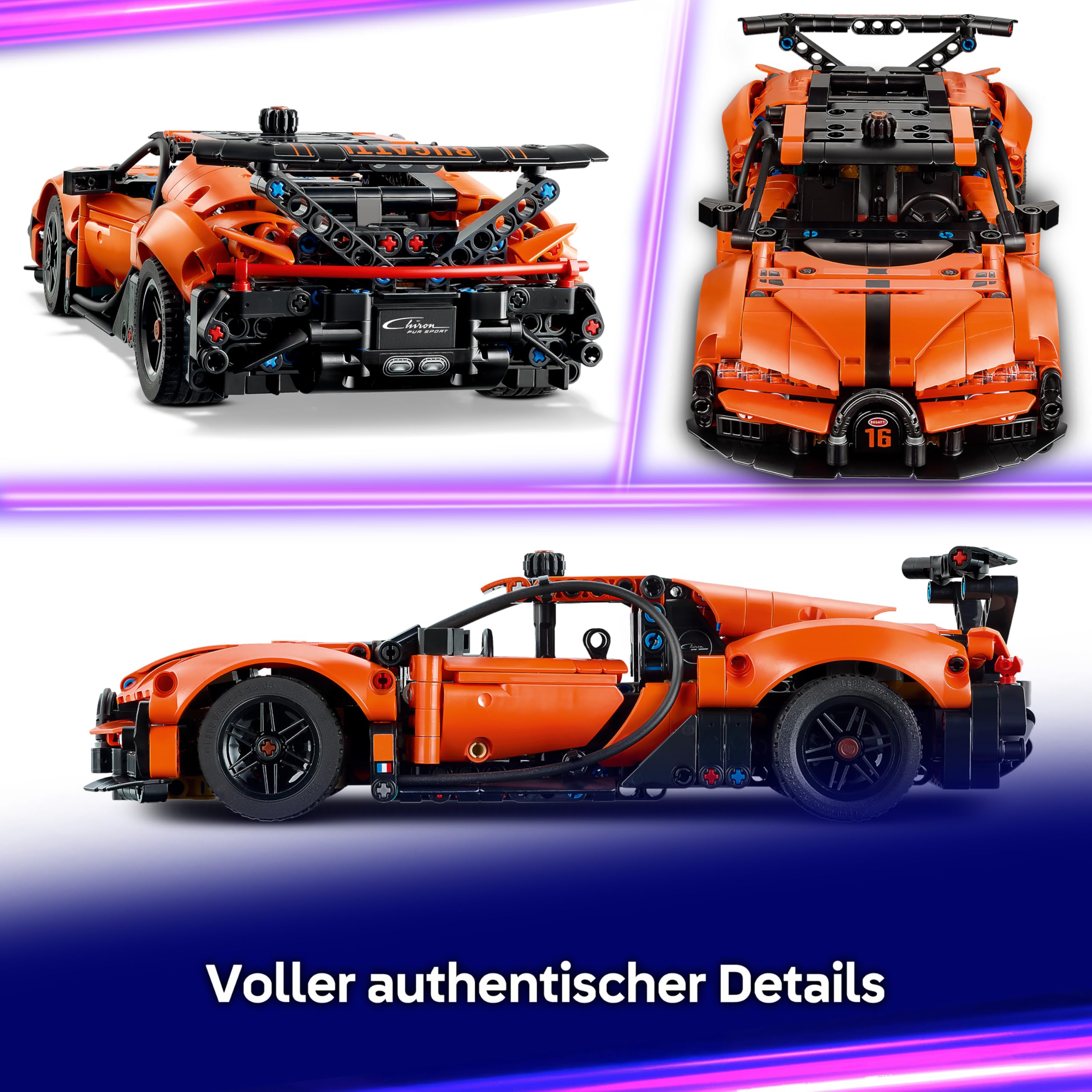 LEGO Technic Bugatti Chiron Pur Sport Hypercar - Modellauto - Rennauto zum Sammeln - Bugatti Spielzeugauto - Technic Sportwagen mit Lenkung, W16-Motor & Türen - Geschenk ab 9 Jahren - 42222