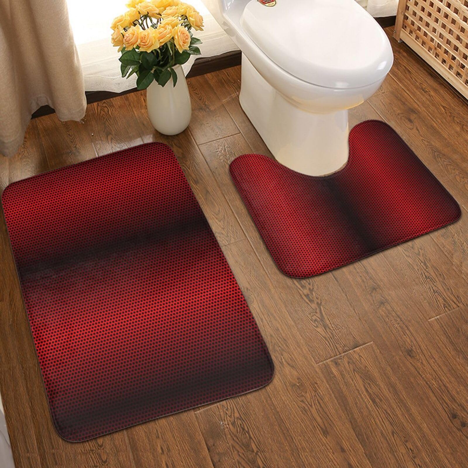 Badteppich-Set, 2-teilig, weicher MemoFoam-Teppich, waschbar, WC-Unterlage, 89,9 x 61 cm, Teppich, für Heimdekoration, rutschfestes Badzubehör, Rot