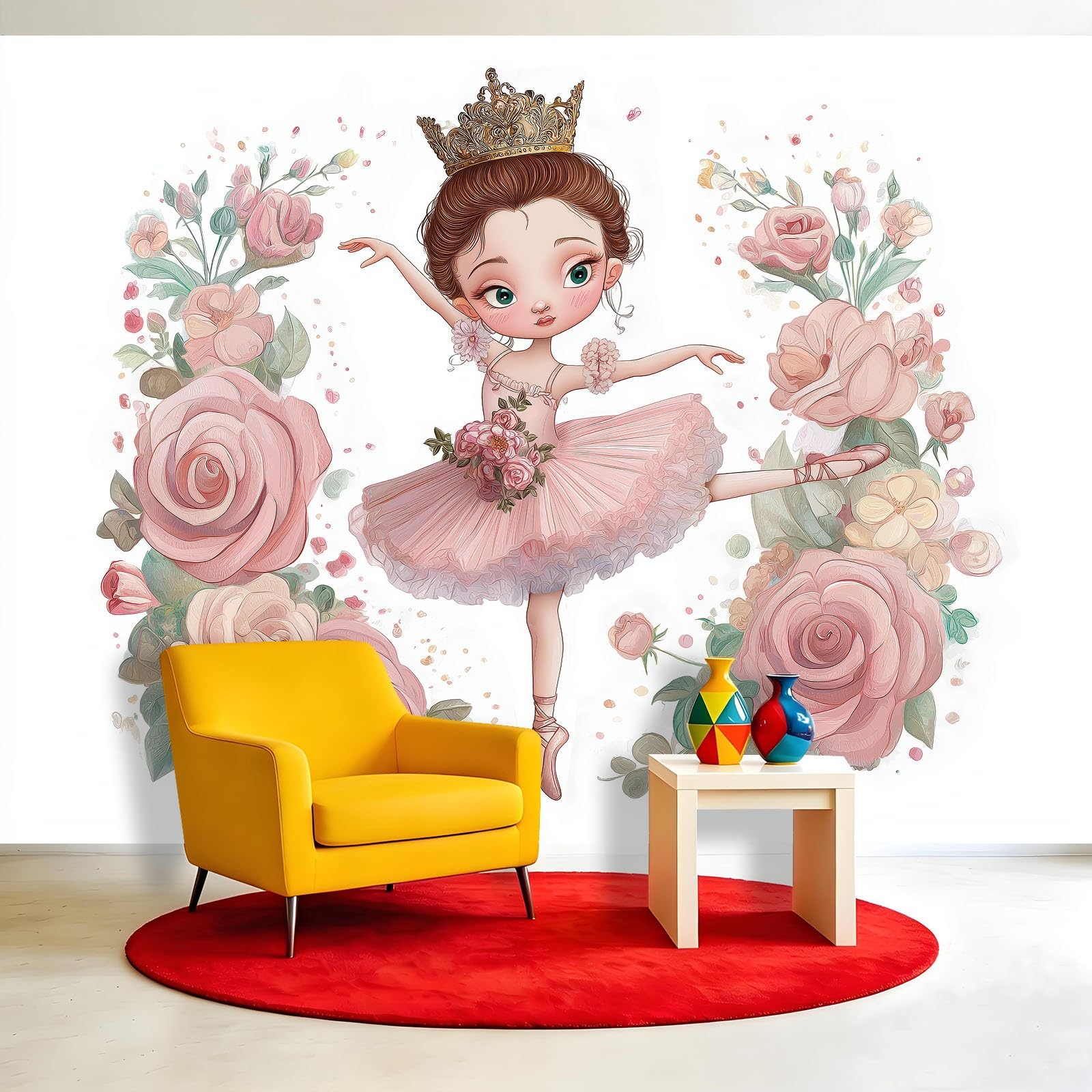 Ręcznie rysowana tancerka baletowa tapeta panoramiczna, wieniec fresk ścienny z włókniny 400 x 280 cm - dekoracyjna fototapeta ścienna do salonu, pokoju dziecięcego, restauracji, kuchni