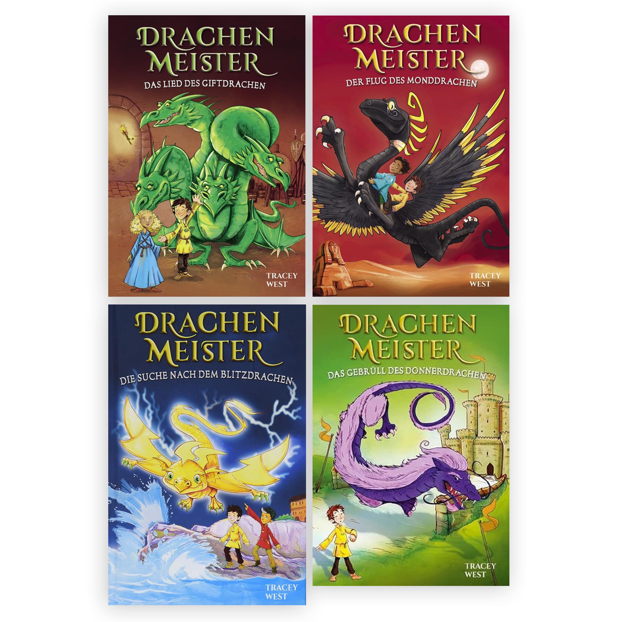 Drachenmeister Bücher-Set Band 5–8 – Kinderbuch ab 6-8 Jahre & Erstlesebuch für Jungen & Mädchen – mit exklusivem Drachen-Lesezeichen – Fantasy-Abenteuer mit Gift-, Mond-, Blitz- & Donnerdrache