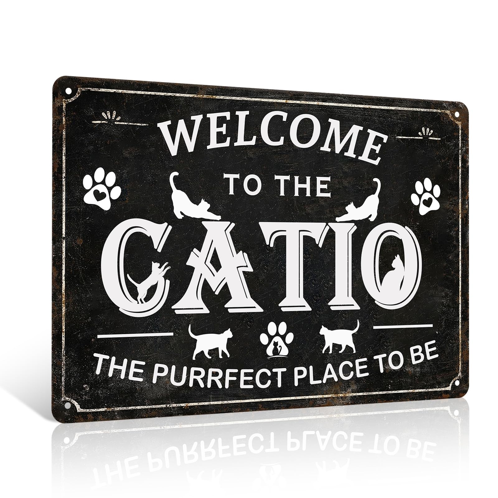 Ulord Funny Catio Accessories Outdoor Welcome To The Catio The Purrfect Place To Be Metal Sign 8X12 Inch Funny Vintage Tin Sign Wall Art Decor For Home Garage Cattery Cat Lover Gift