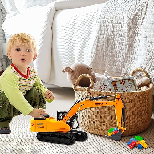 Miniatura 5 de Qcar Excavadora grande para vehículos de construcción, excavadora hidráulica de aleación resistente, escala 135, camión de juguete para niños de 8,