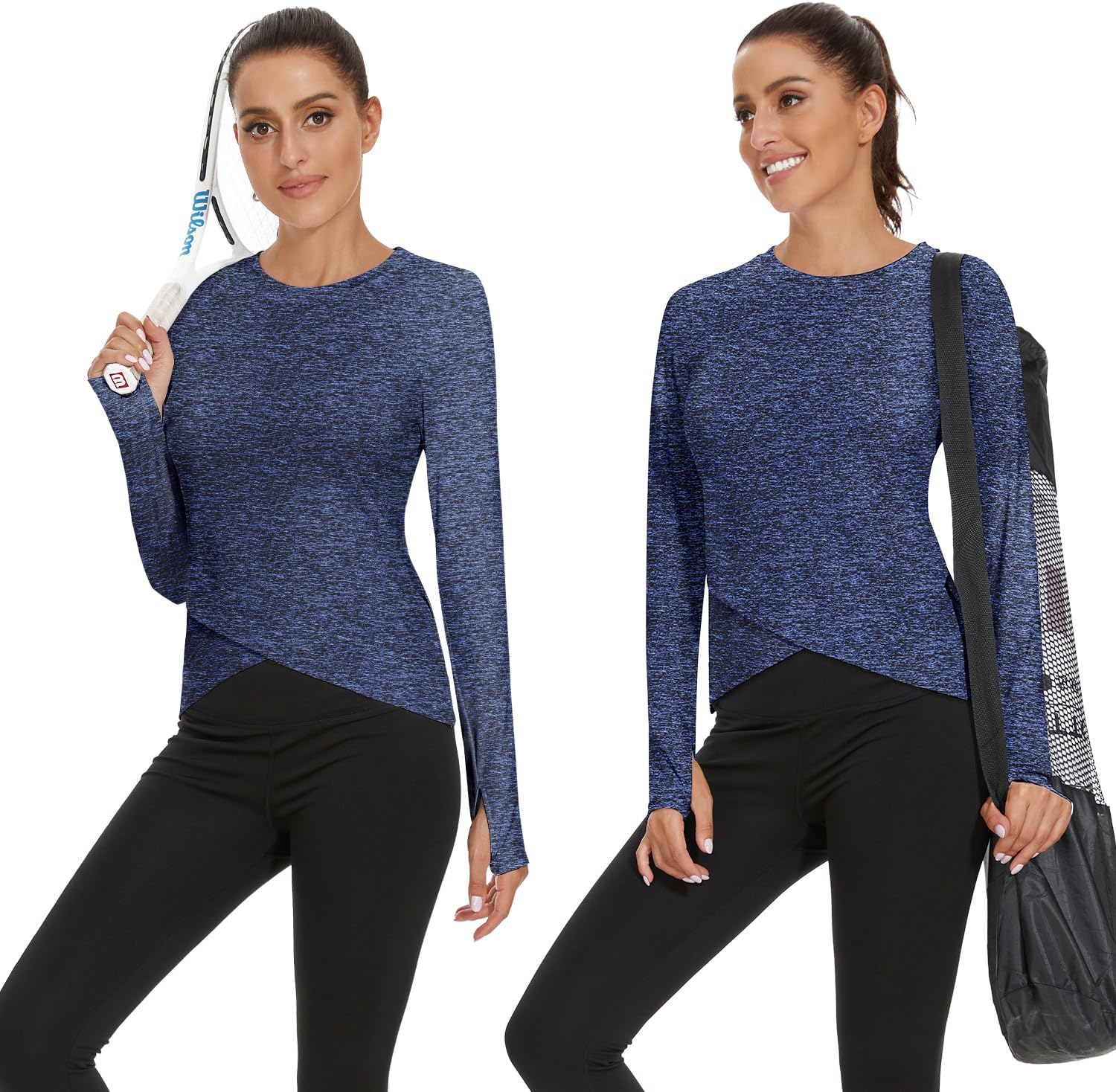 Soneven Women's Long Sleeve Thermal Running Shirts Compression Workout Tops Cross Hem Athletic Yoga Shirts with Thumbholes