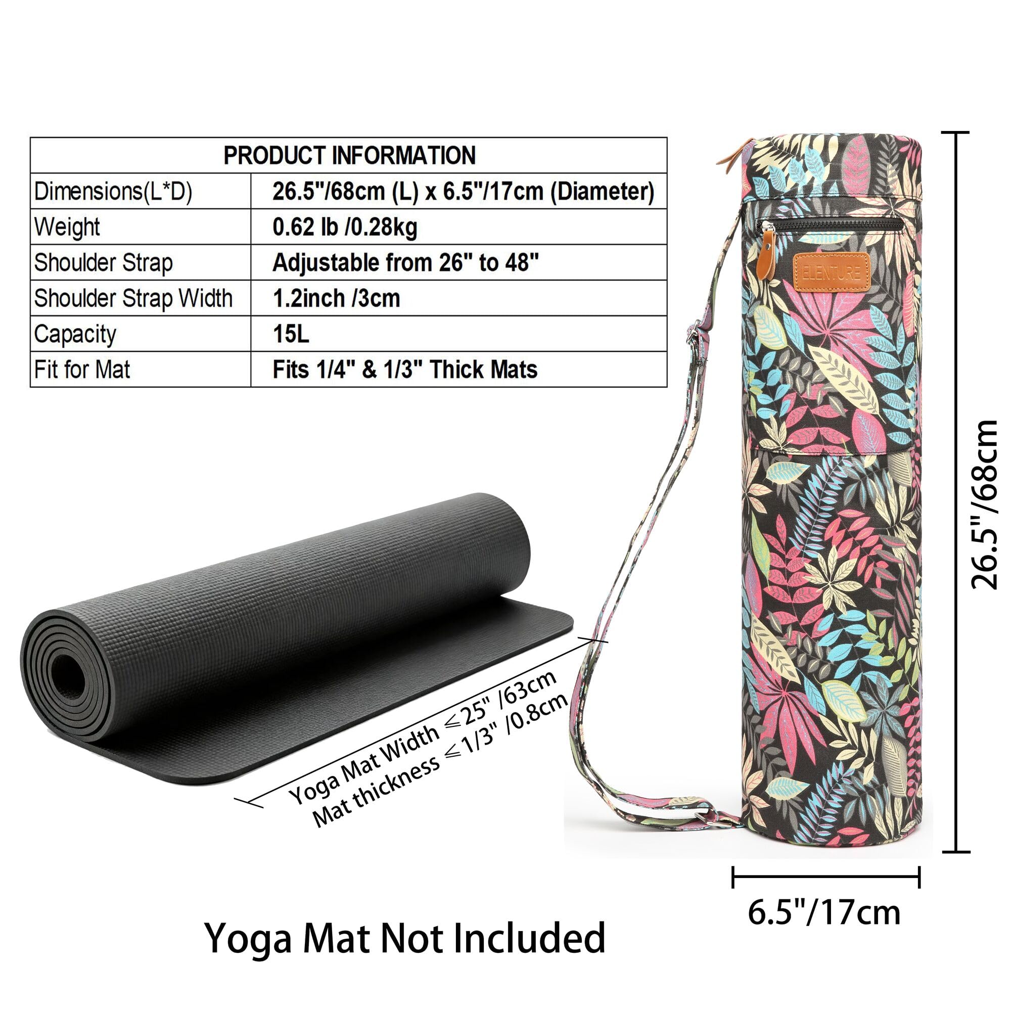 Bolsa para esterilla de yoga, bolsa de transporte para esterilla de yoga con cremallera completa, bolsa de transporte para mujeres y hombres con bolsillos de almacenamiento multifuncionales y