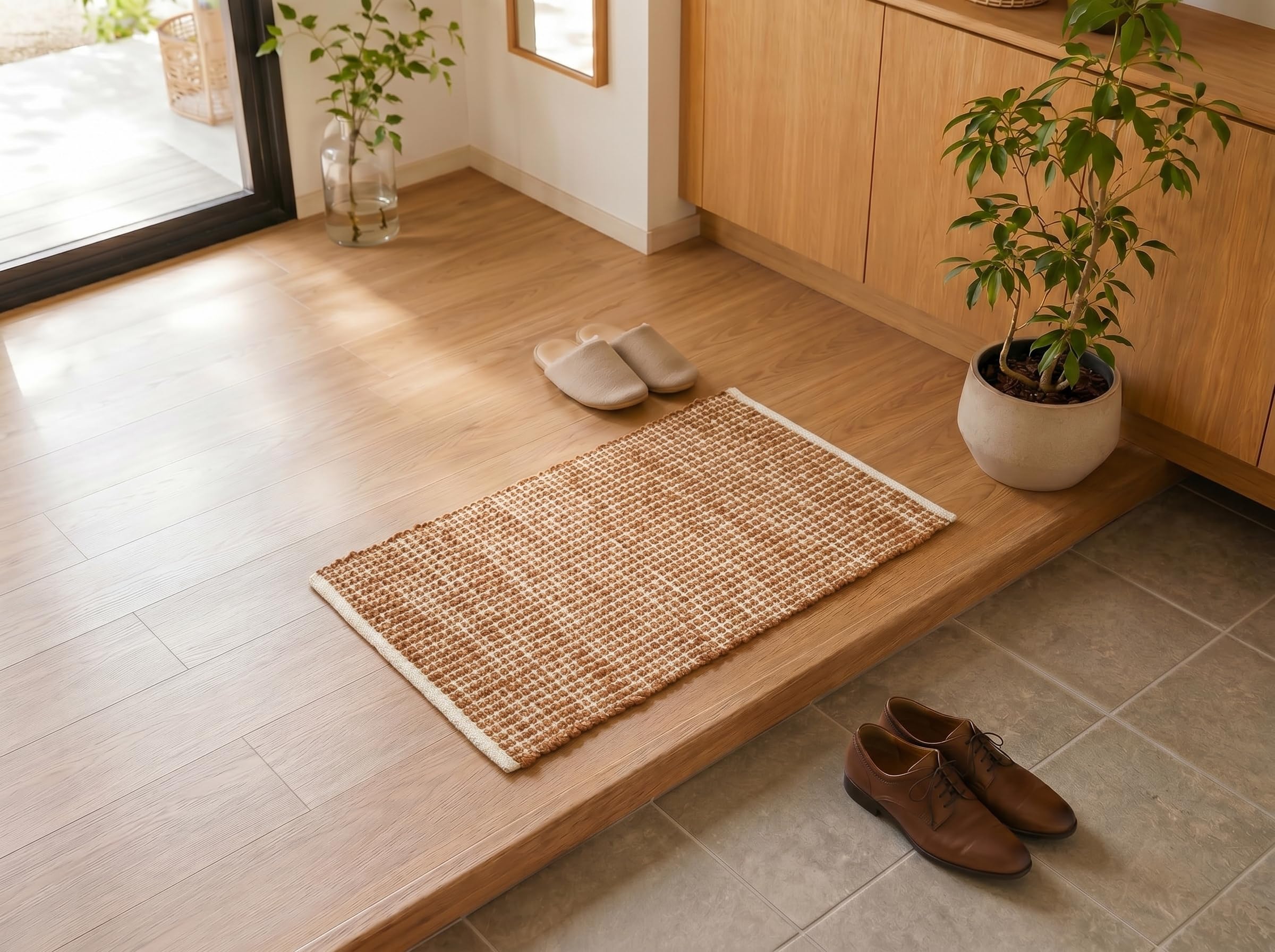 Amazon | Rugmart キリム 玄関マット 50x80cm オレンジ 手織り(手機